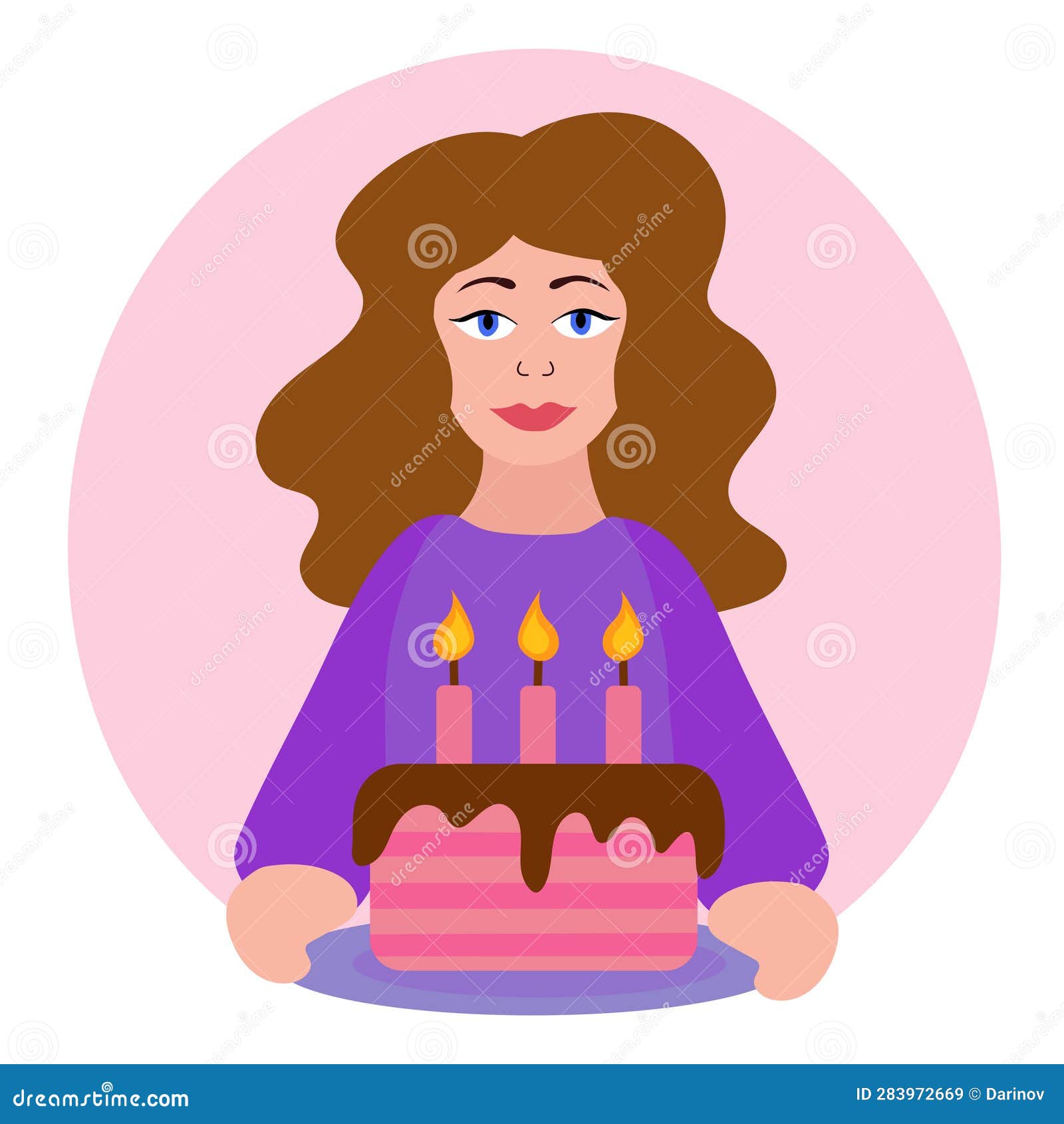 Birthday Woman. Girl Holding Plate with Birthday Cake, Candles Stock
