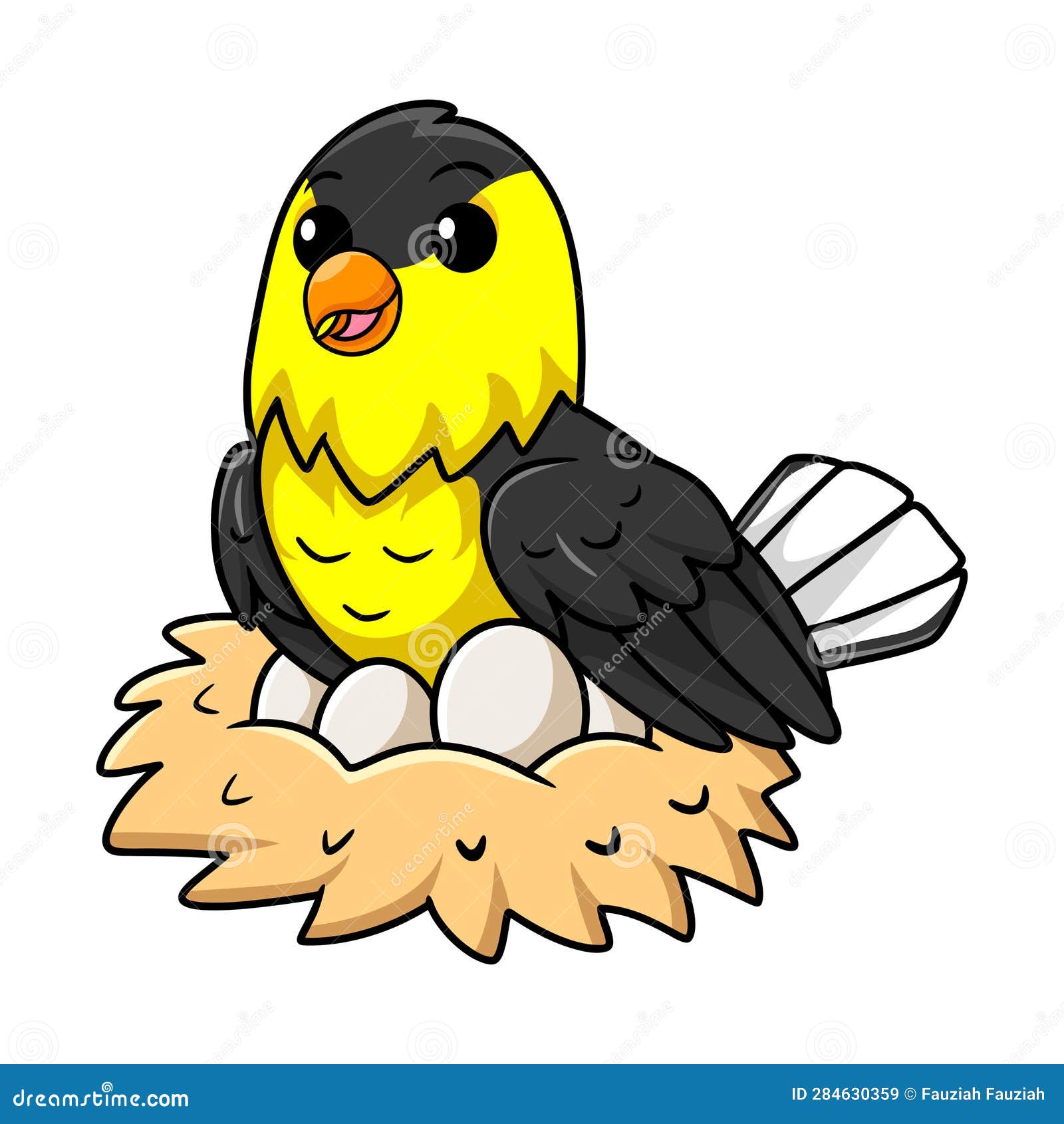 Cute Common Backyard Bird Cartoon with Eggs in the Nest Stock Vector