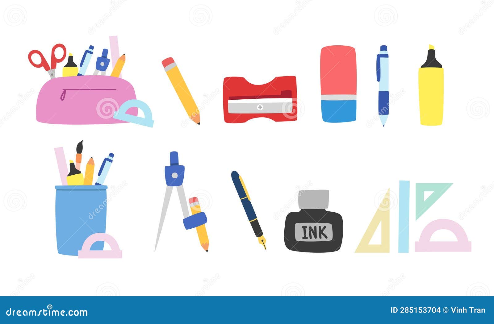 Sharpener Eraser Compasses Pen Pencil Straight Scale Protractor Line