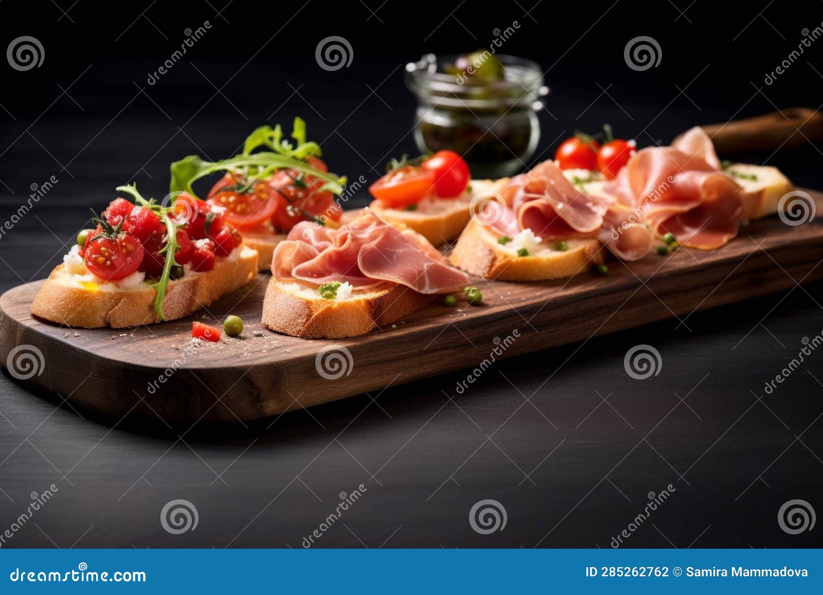 Bruschetta with Prosciutto Crudo or Jamon Stock Illustration