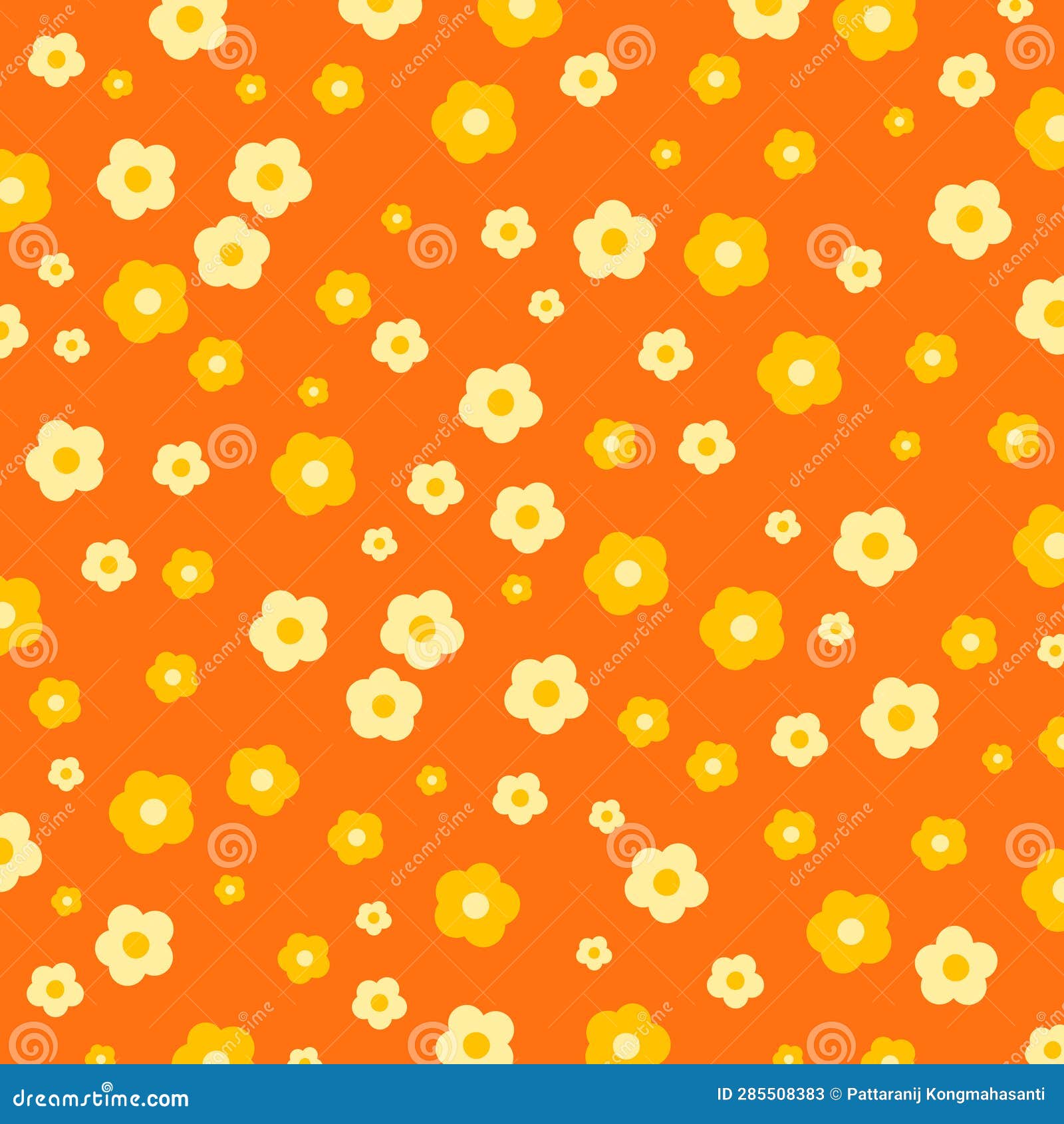 Yellow and Orange Flowers on an Orange Background for Floral Print