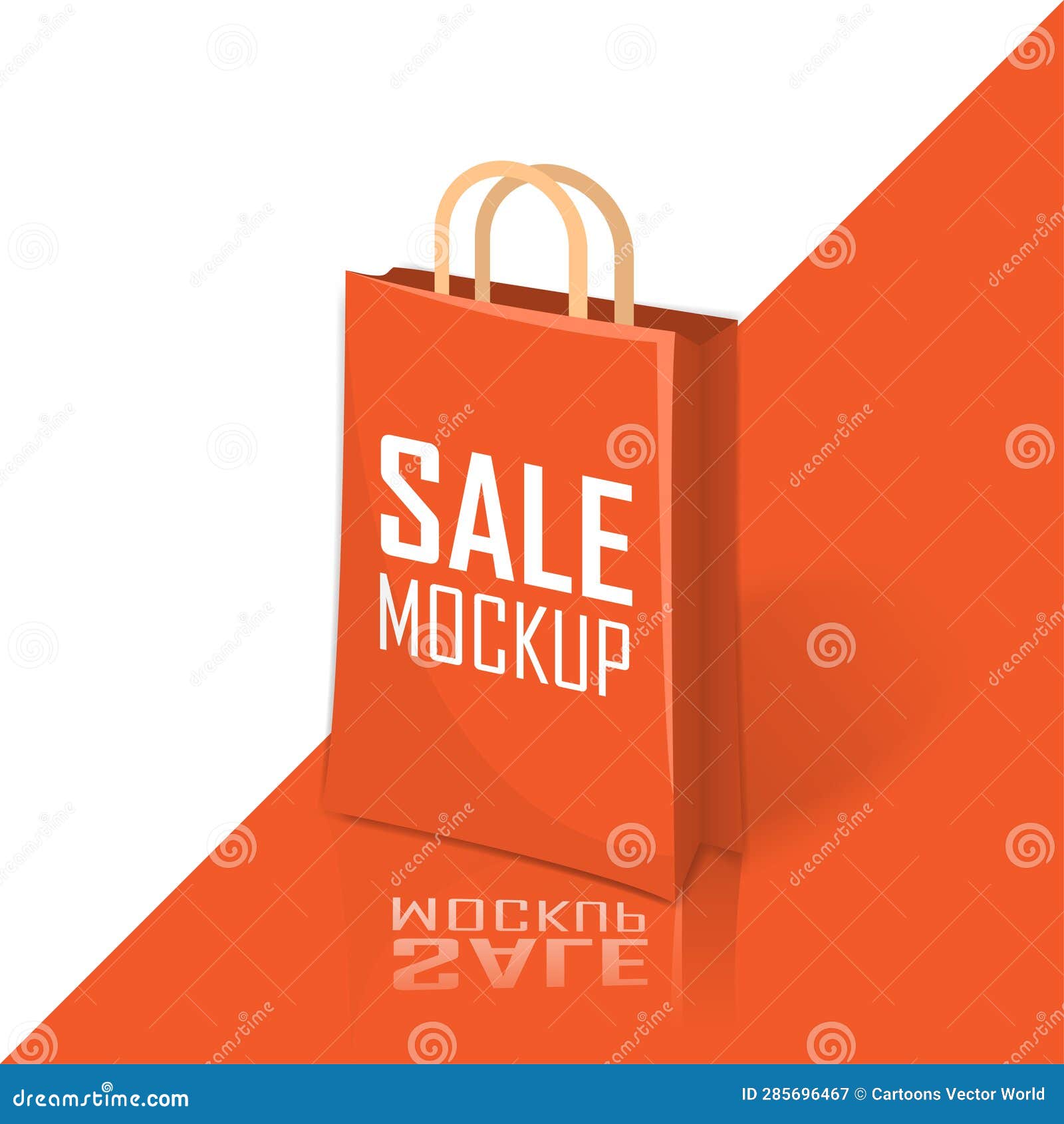 Orange Paper Shopping Bag, Retail Purchase Packaging Sale Bag Mock Up