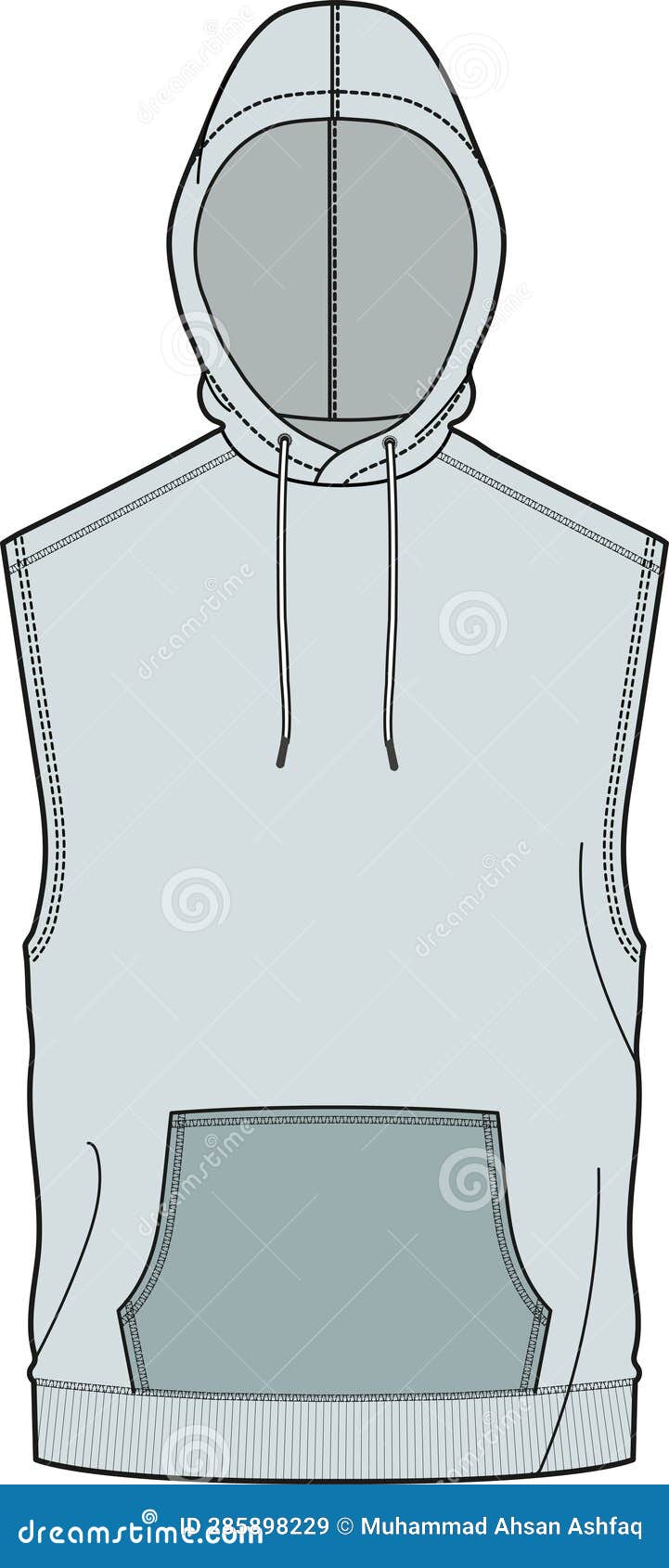 Unisex Wear Sleeveless Hoodie with Front Kangaroo Pocket Stock Vector