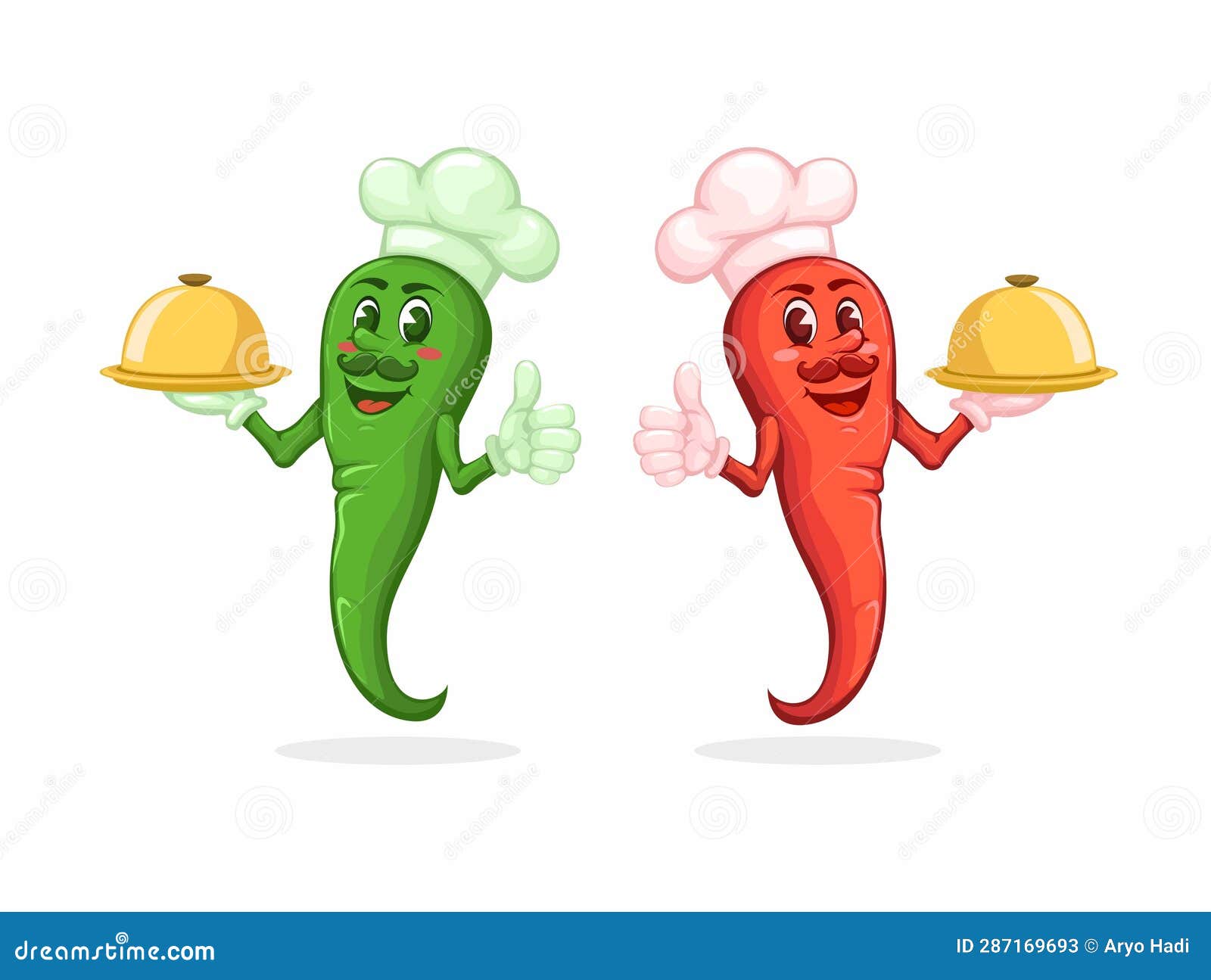 Red and Green Chili Hold Food Tray. Spicy Food Mascot Cartoon