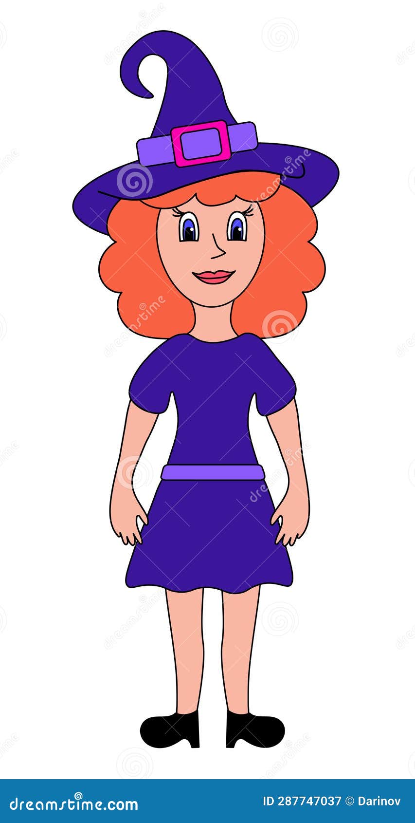 Little Witch. Halloween Party. Red Hair Girl in Purple Costume. Witch ...