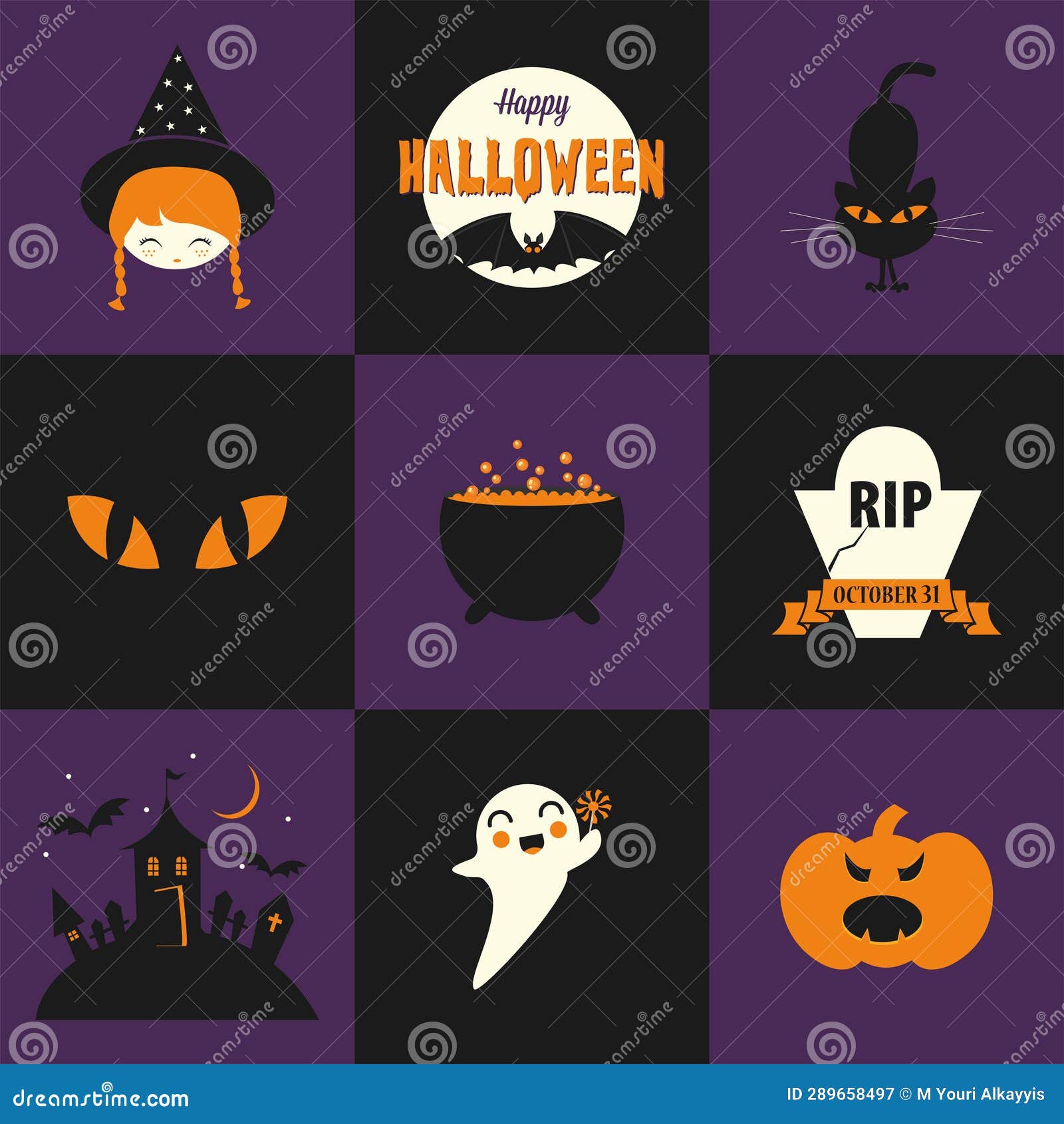 Halloween Vectors, Illustrations, Emojis, and Patterns. Shades of
