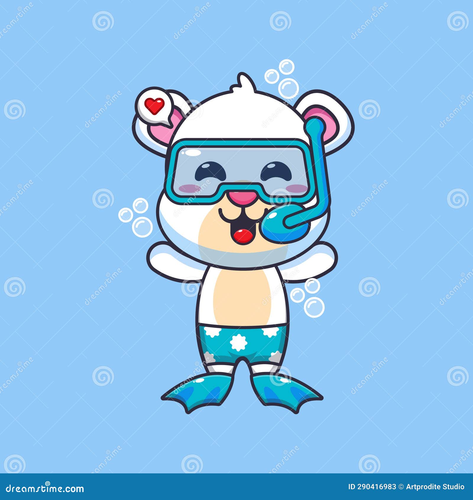 Cute Polar Bear Diving Cartoon Mascot Character Illustration. Stock