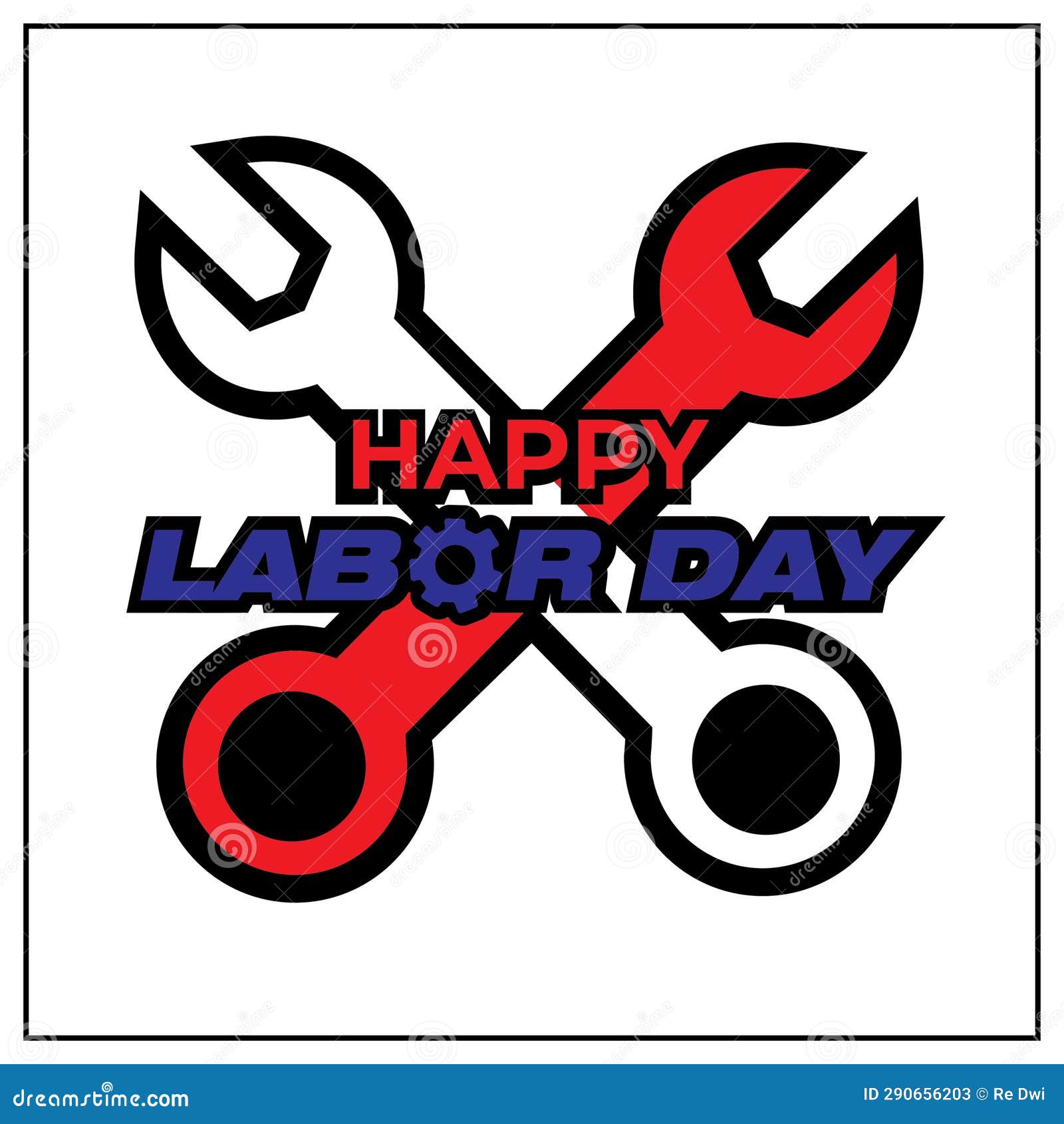 happy labor day    with two wrenches in red and blue colors.