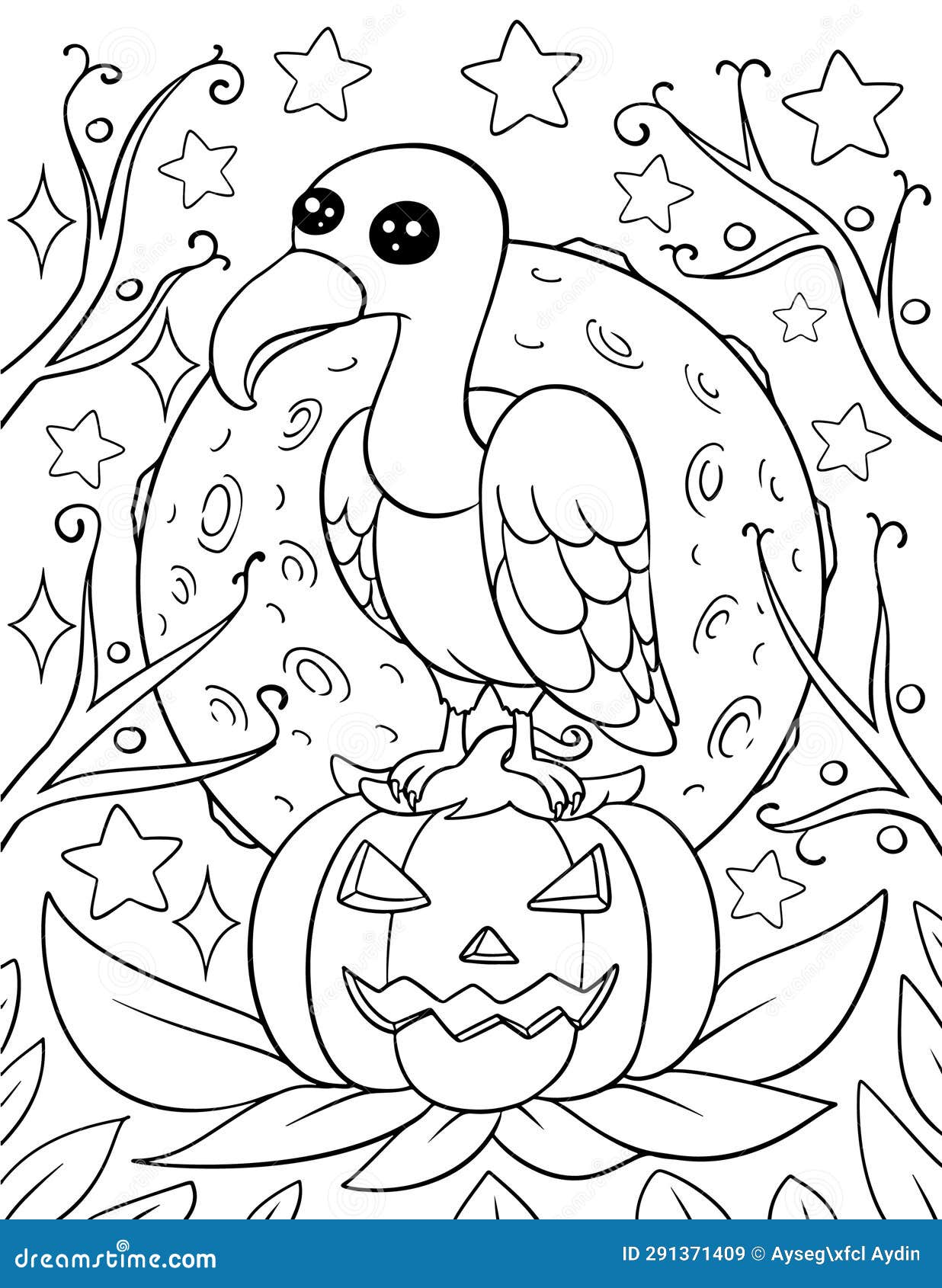 Halloween Coloring Page, Adult Coloring Page, Halloween Activity Stock