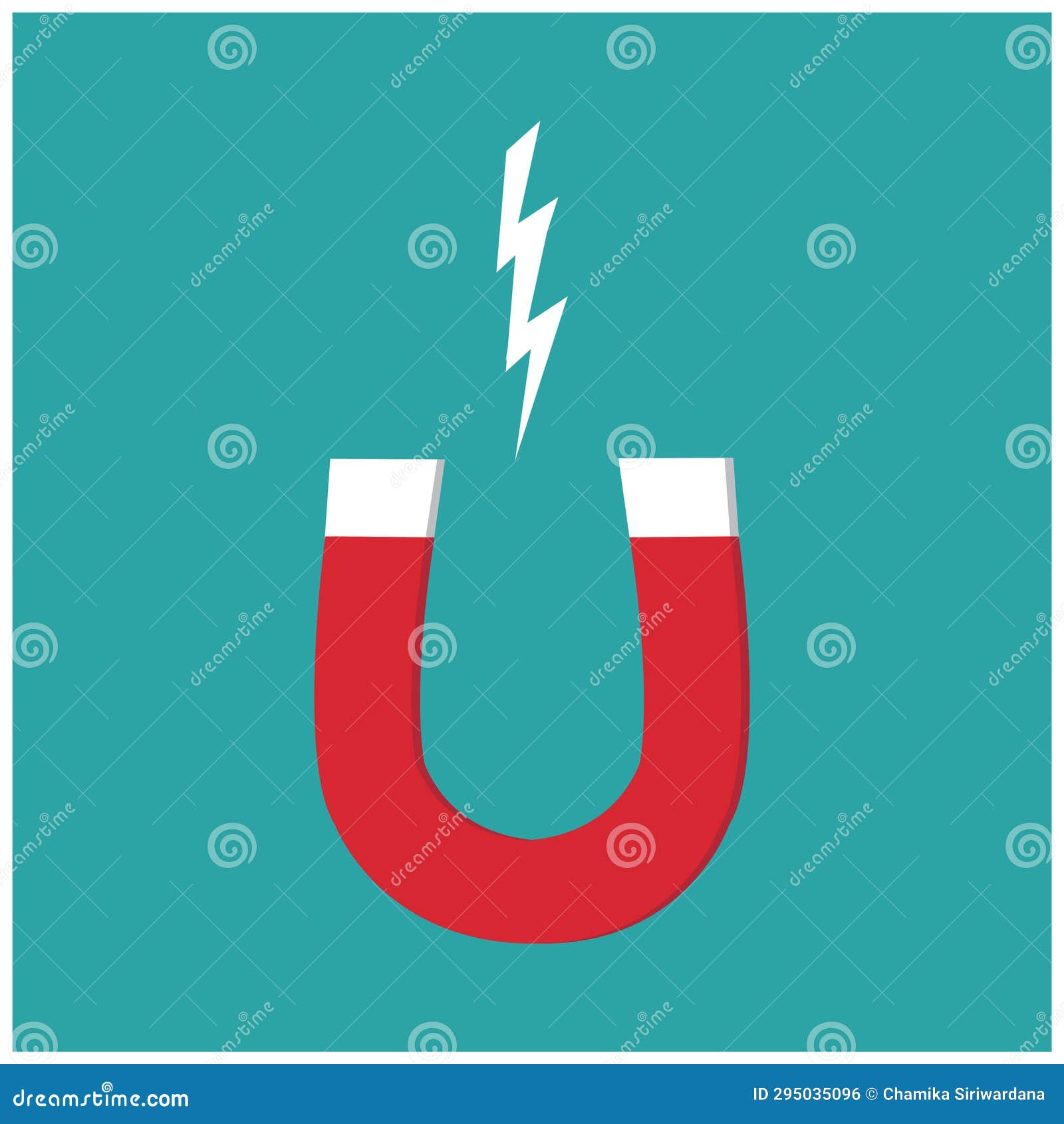 Red Horseshoe with Power Sign on Blue Background, U