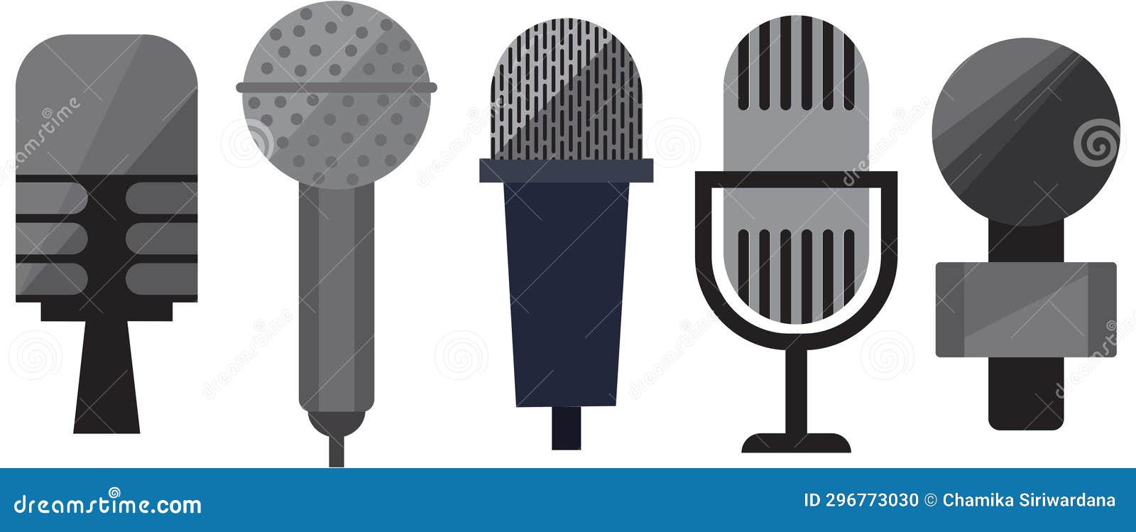 Microphone Set in Cartoon Style. Microphones for Audio Podcast