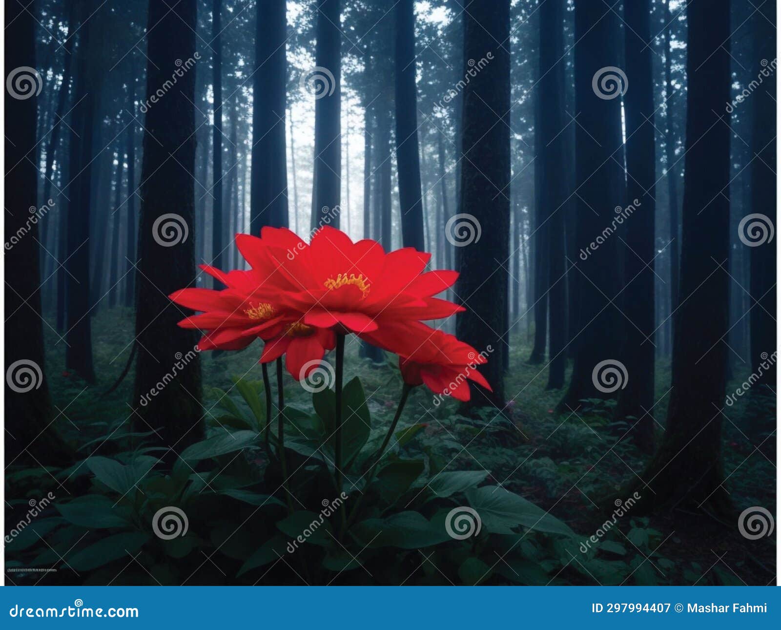 Red Big Flower Bloom in the Dark Forest Stock Image Image of plant