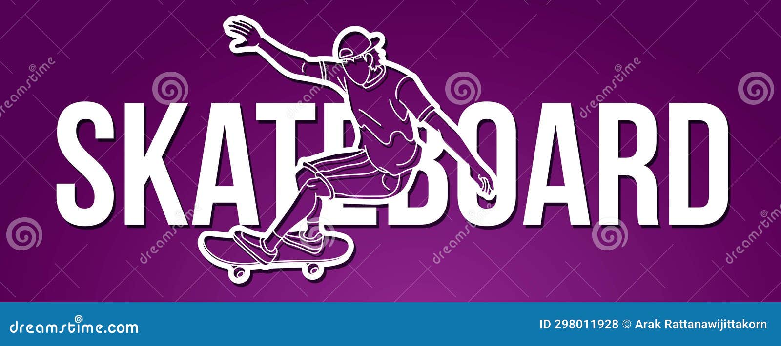 Skateboard Text Designed with Skateboarder Action Extreme Sport Cartoon