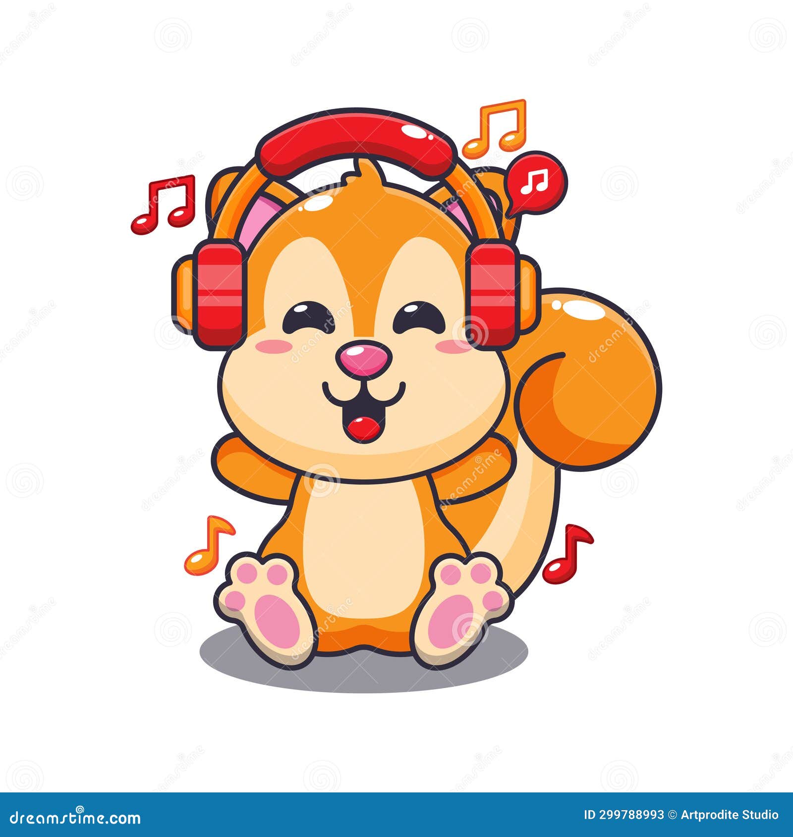 Cute Squirrel Listening Music with Headphone Cartoon Vector