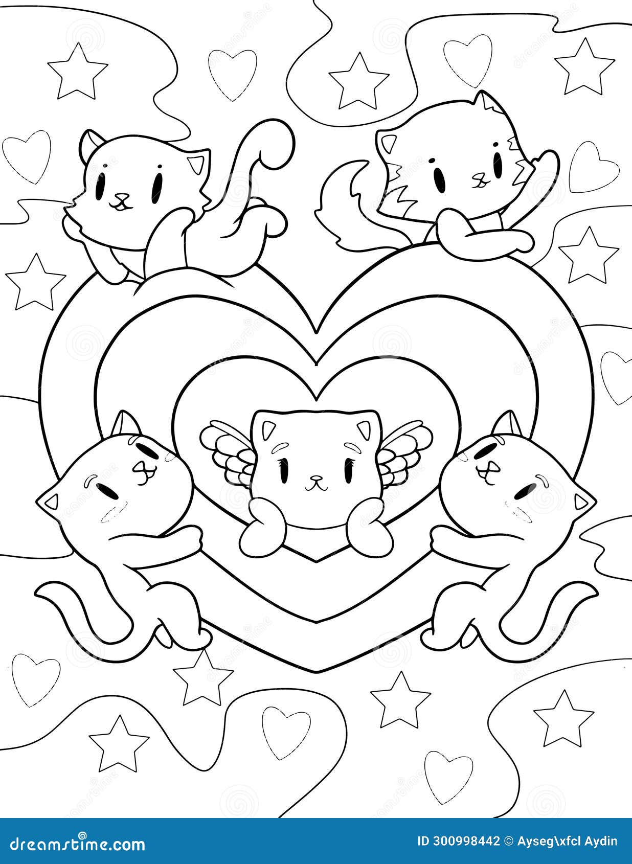 Cute Kitten Coloring Page, Kawaii Cat Coloring Page Stock Vector ...