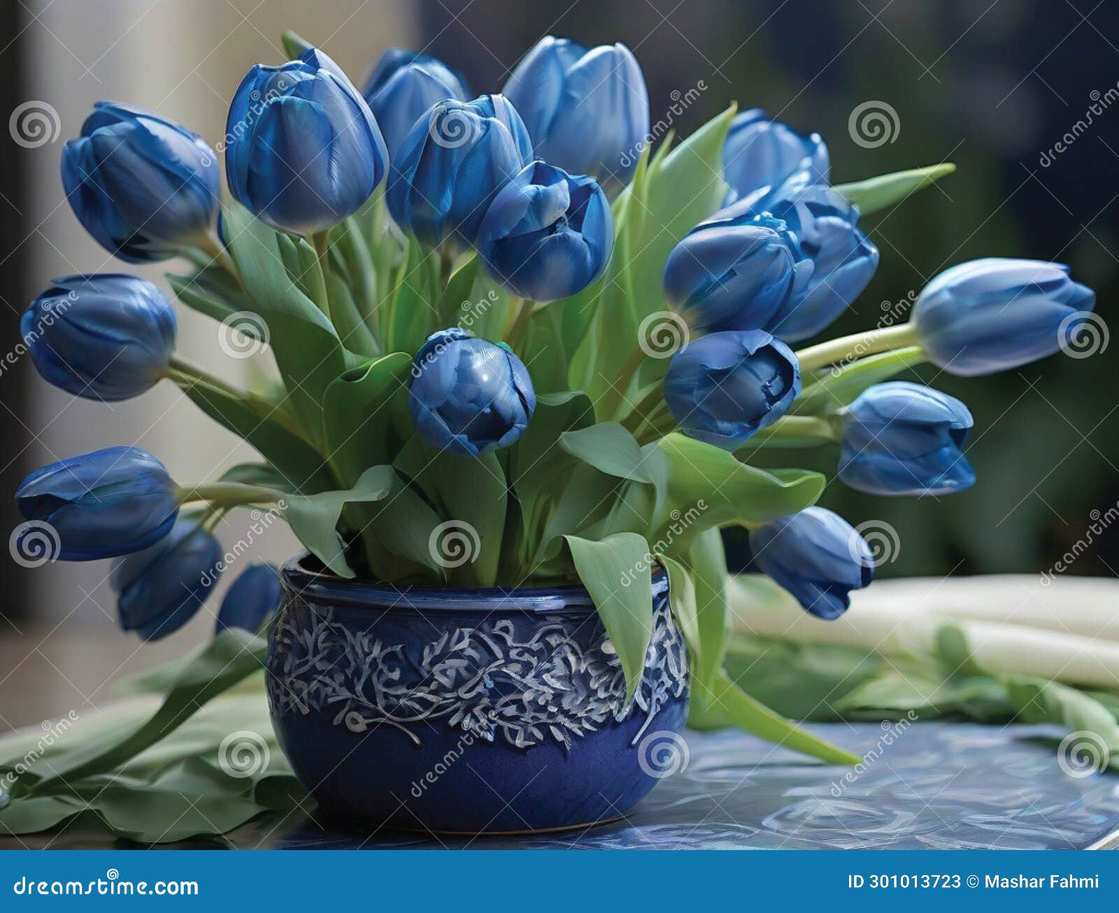 Blue Tulips in Beautiful Blue Pots Stock Illustration Illustration of