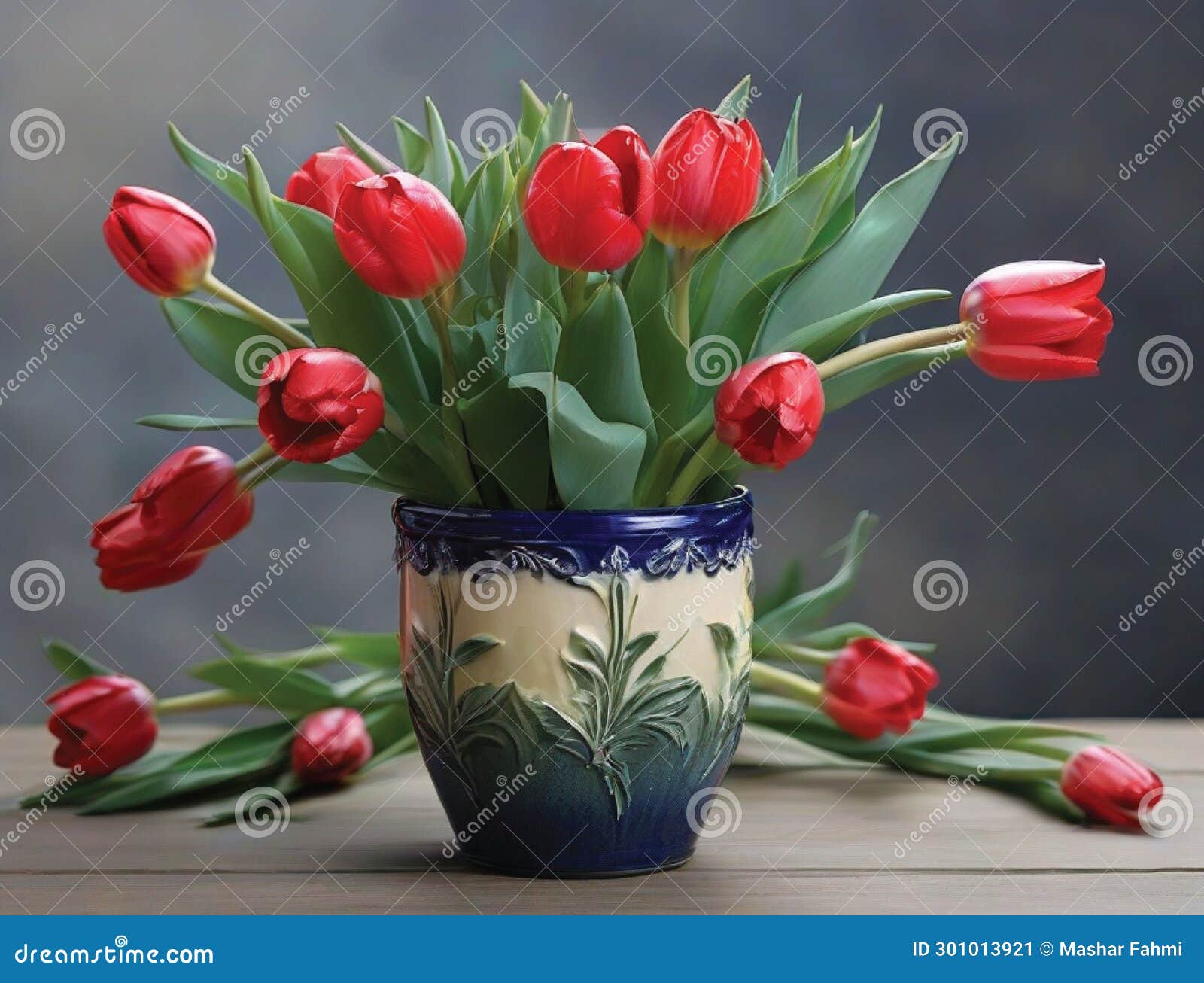 Beautiful Red Tulip Flower in Pot Stock Illustration Illustration of