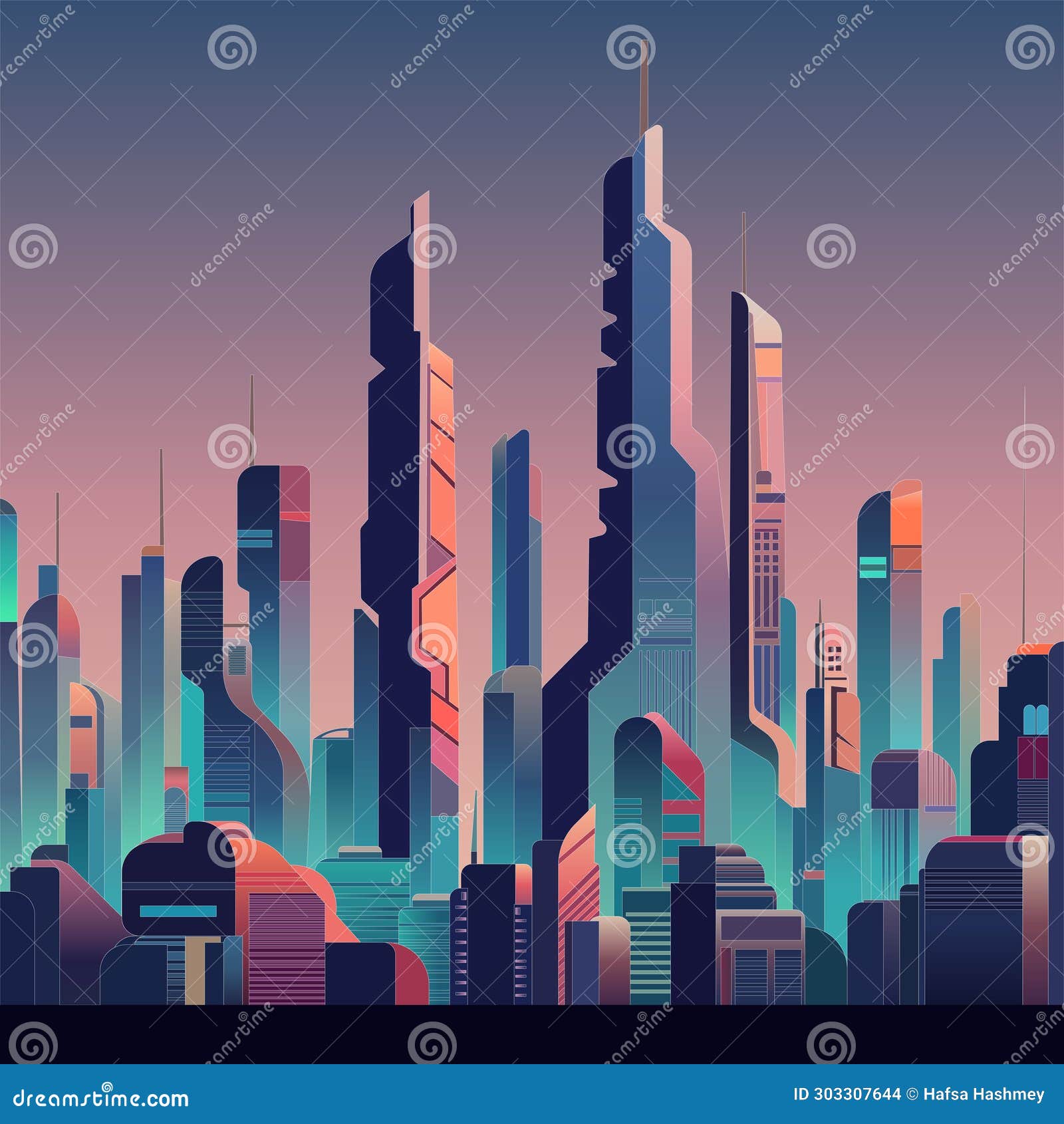 Abstract Future City Skyline Retro Illustration Flat Vector abstract-future-city-skyline-retro-illustration-flat-vector