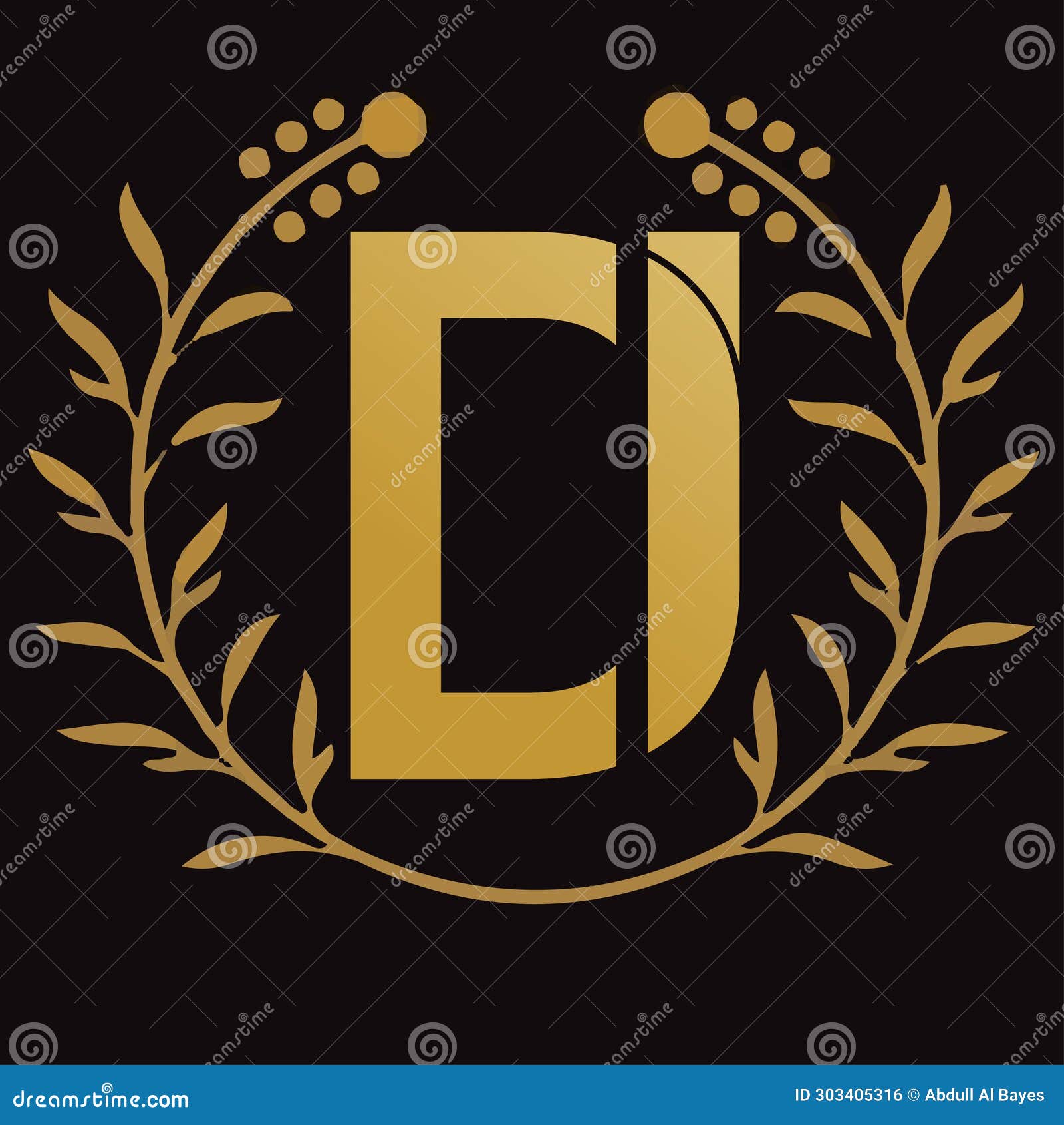 DI Letter Branding Logo Design with a Leaf.. Stock Illustration