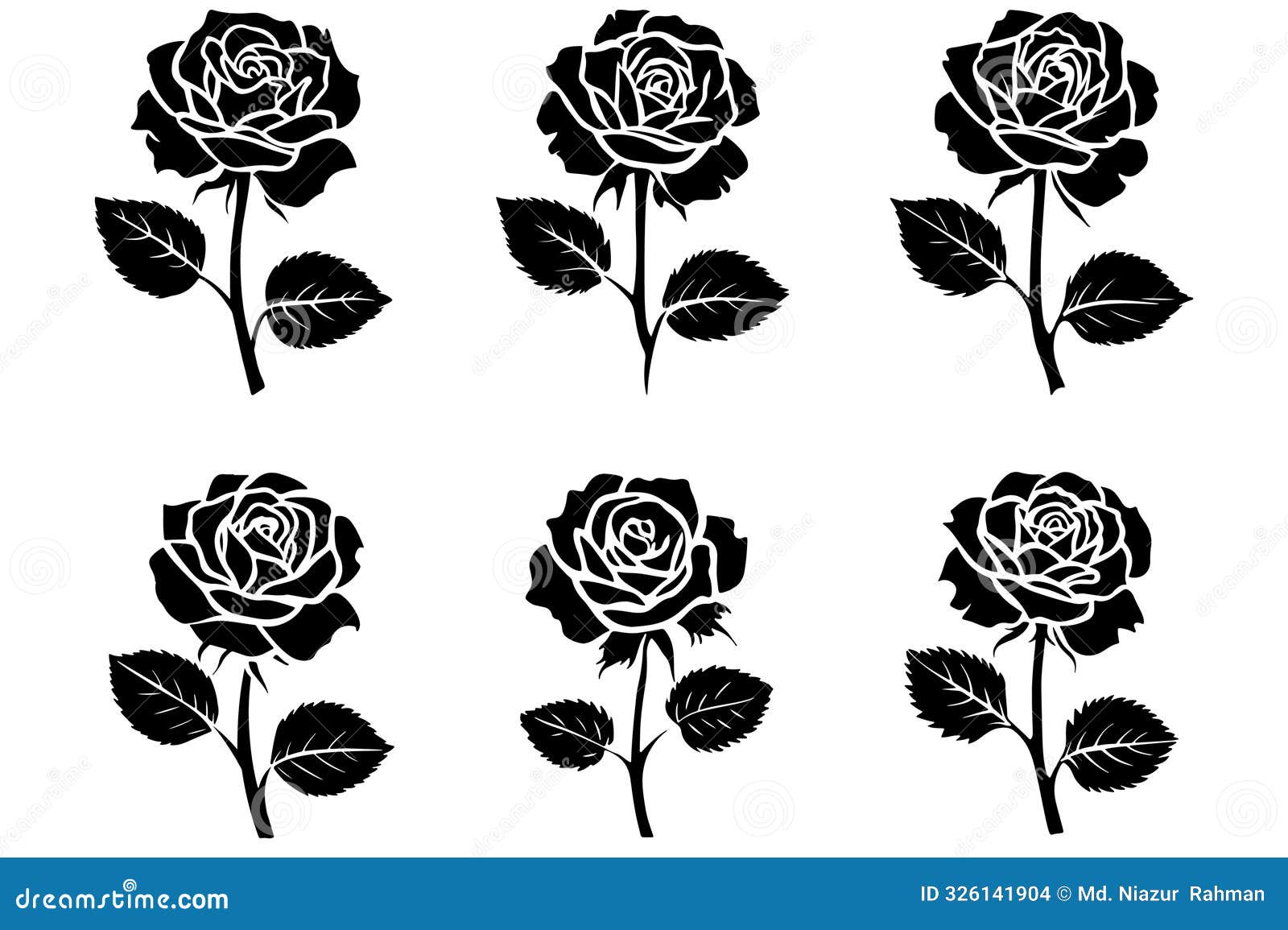 Silhouette of Little Rose Black and White Color with White Background