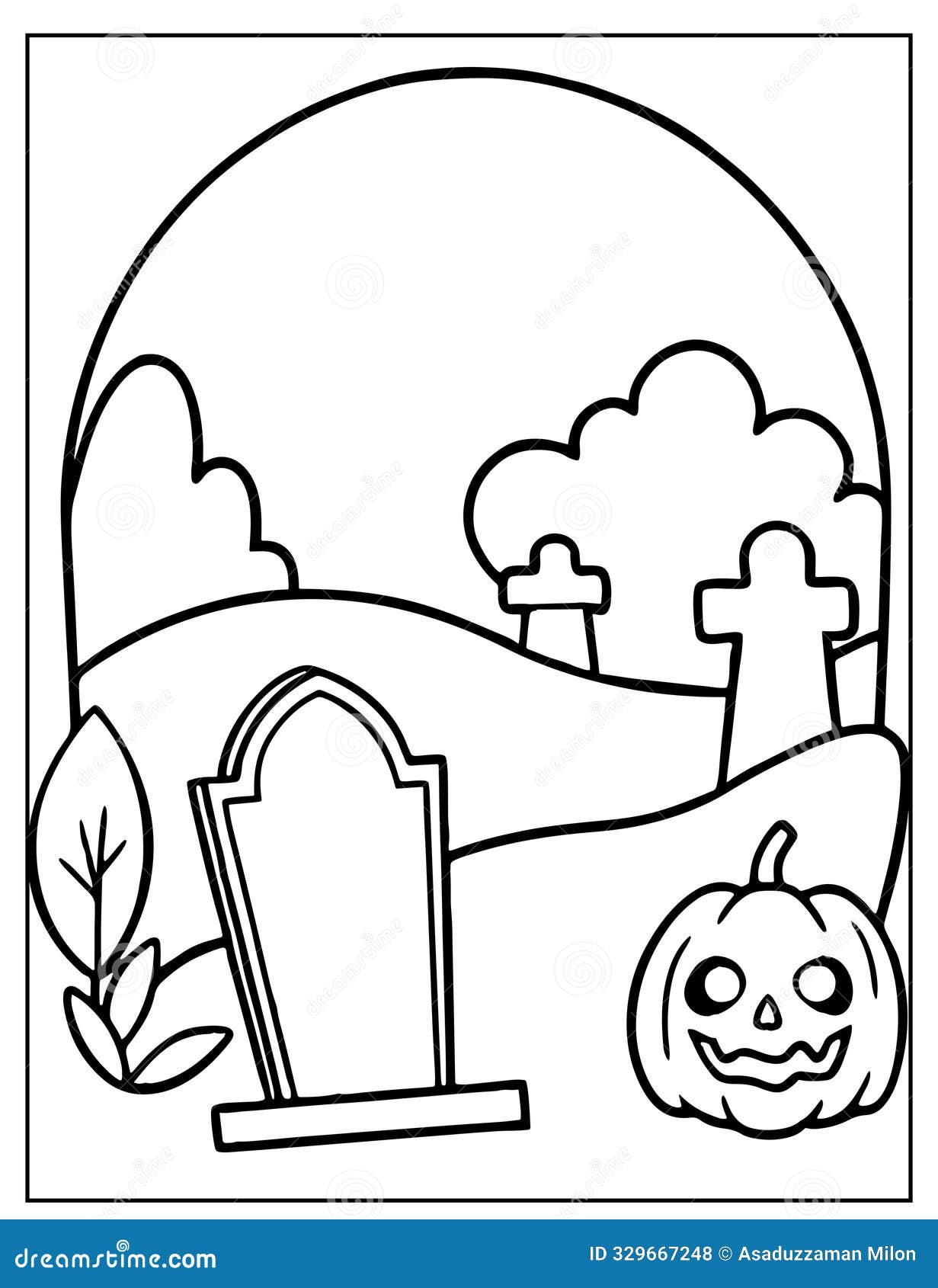 Halloween Graveyard Coloring Page Design, Halloween Vector Design ...