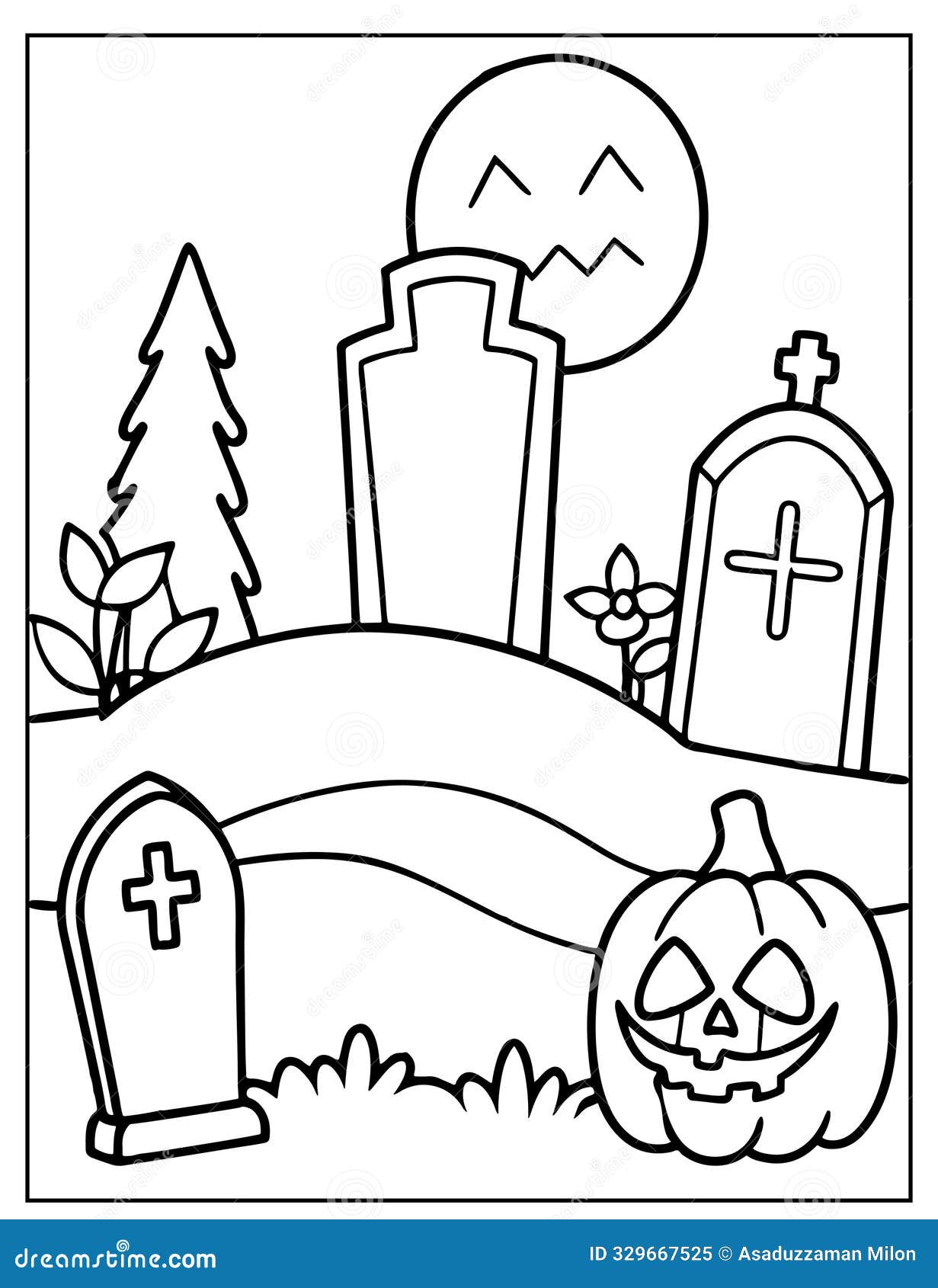 Halloween Graveyard Coloring Page Design, Halloween Vector Design ...