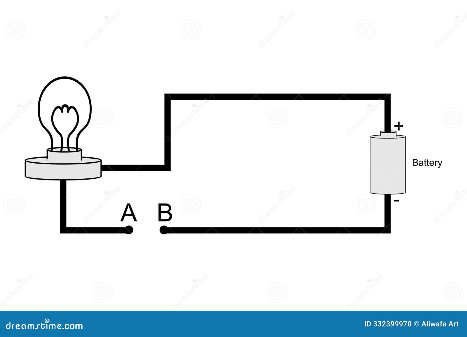 Simple Circuit Diagram with a Battery and a Light Bulb Stock Vector -  Illustration of arrow, experiment: 332399970, image size:1600x1156