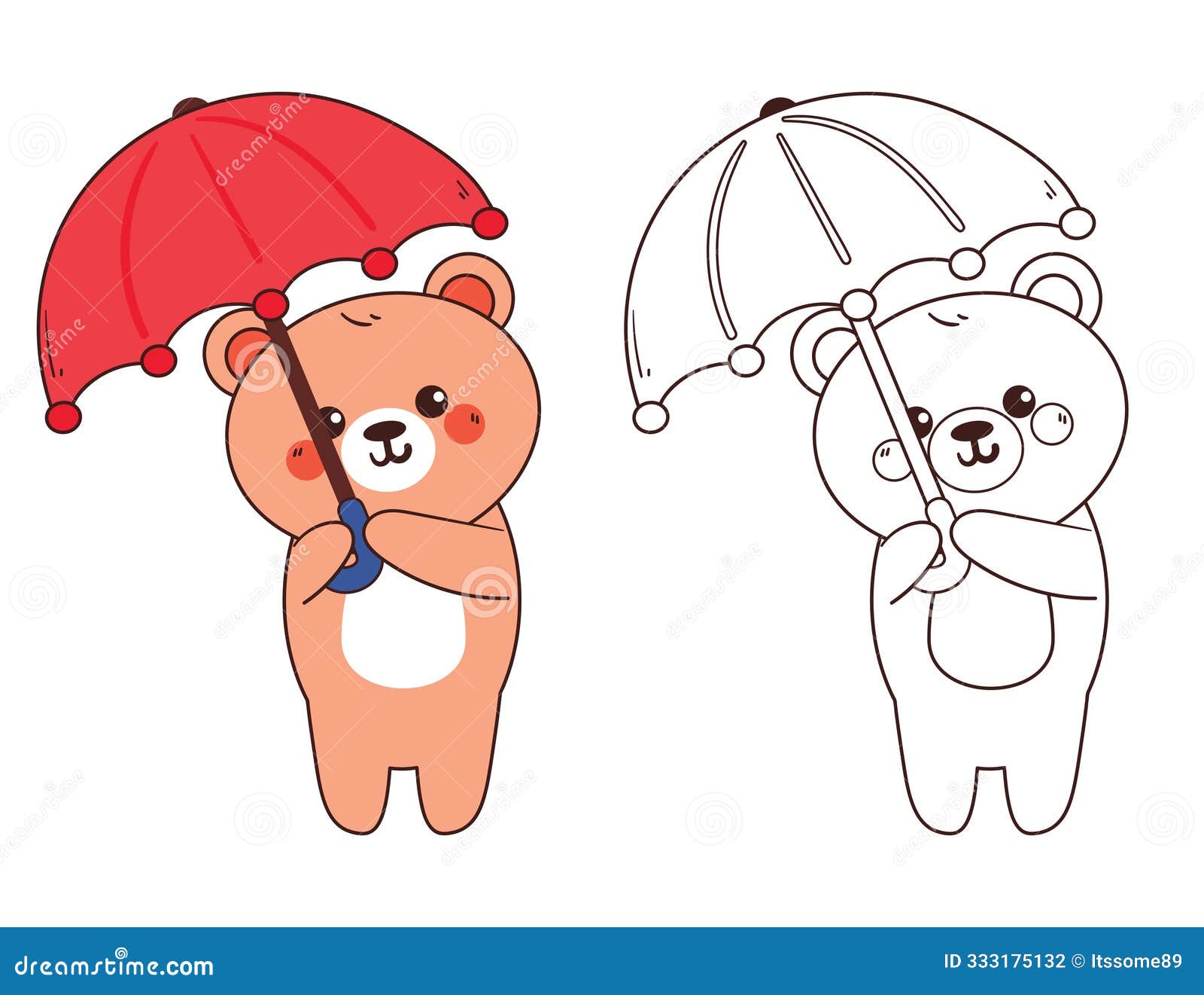 Coloring Page Cartoon Bear with Umbrella Stock Illustration - Illustration of drawing, book ...