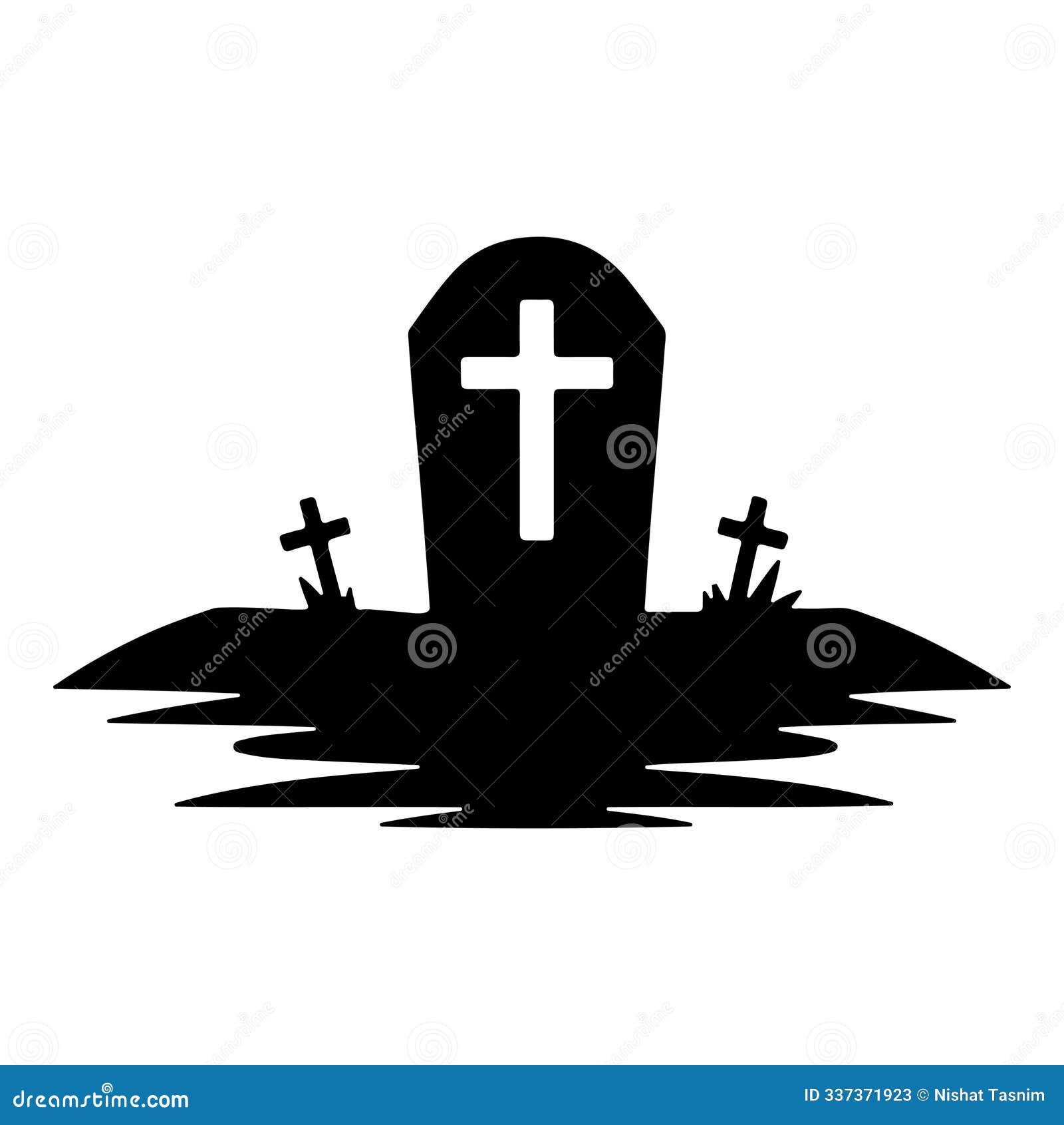 tombstone silhouette with central cross and two side crosses,  on white background for graveyard scene ai generated.