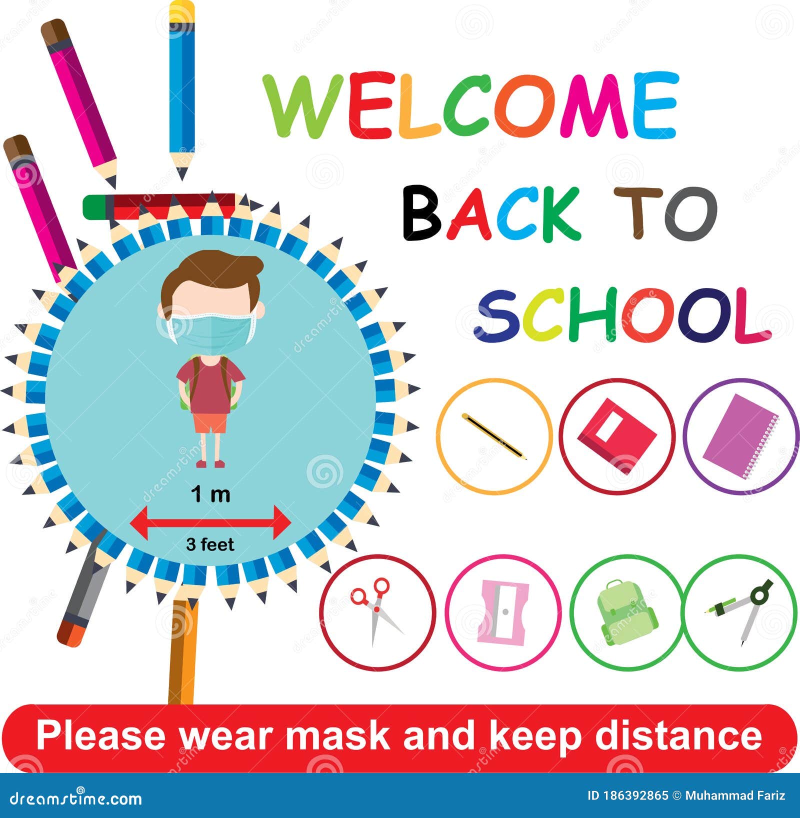 Back To School Keep Your Distance Covid 19 Back To School Vector Stock Vector Illustration Of Prevention Child