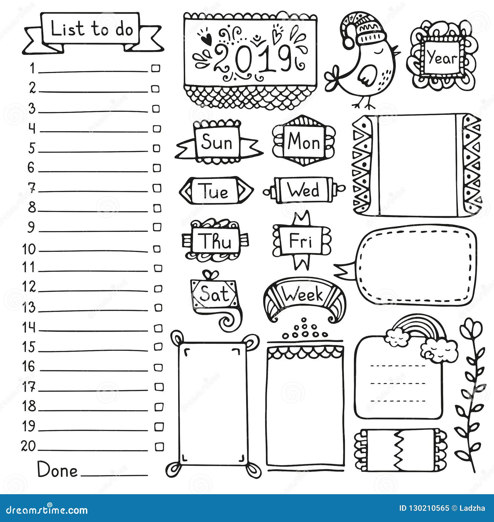 Bullet Journal Hand Vector Elements for Diary and Planner. Stock Vector - Illustration frame: 130210565