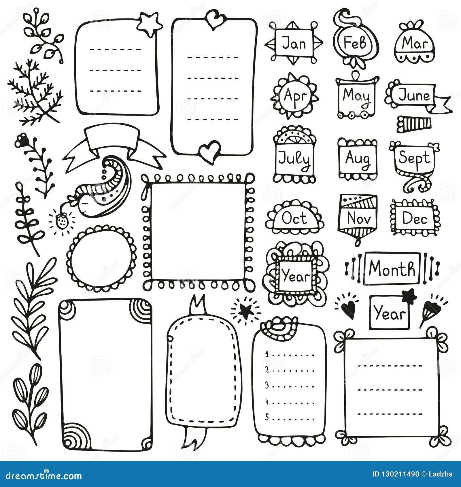 Bullet Journal Hand Drawn Vector Elements For Notebook