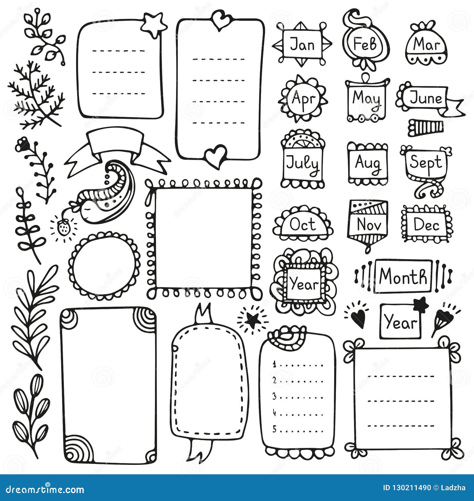 Bullet Journal Stickers Sheet. Cute Digital Printable Sticker for