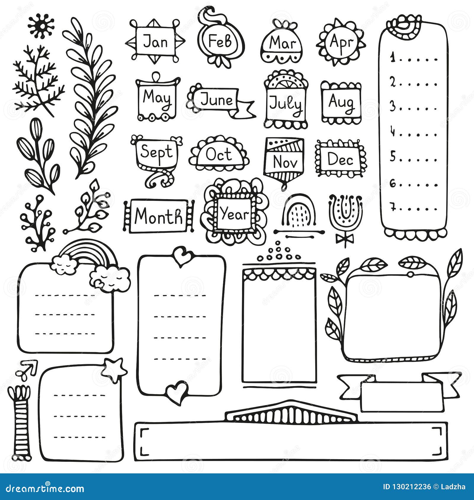 Drawing bullet journal stickers Royalty Free Vector Image