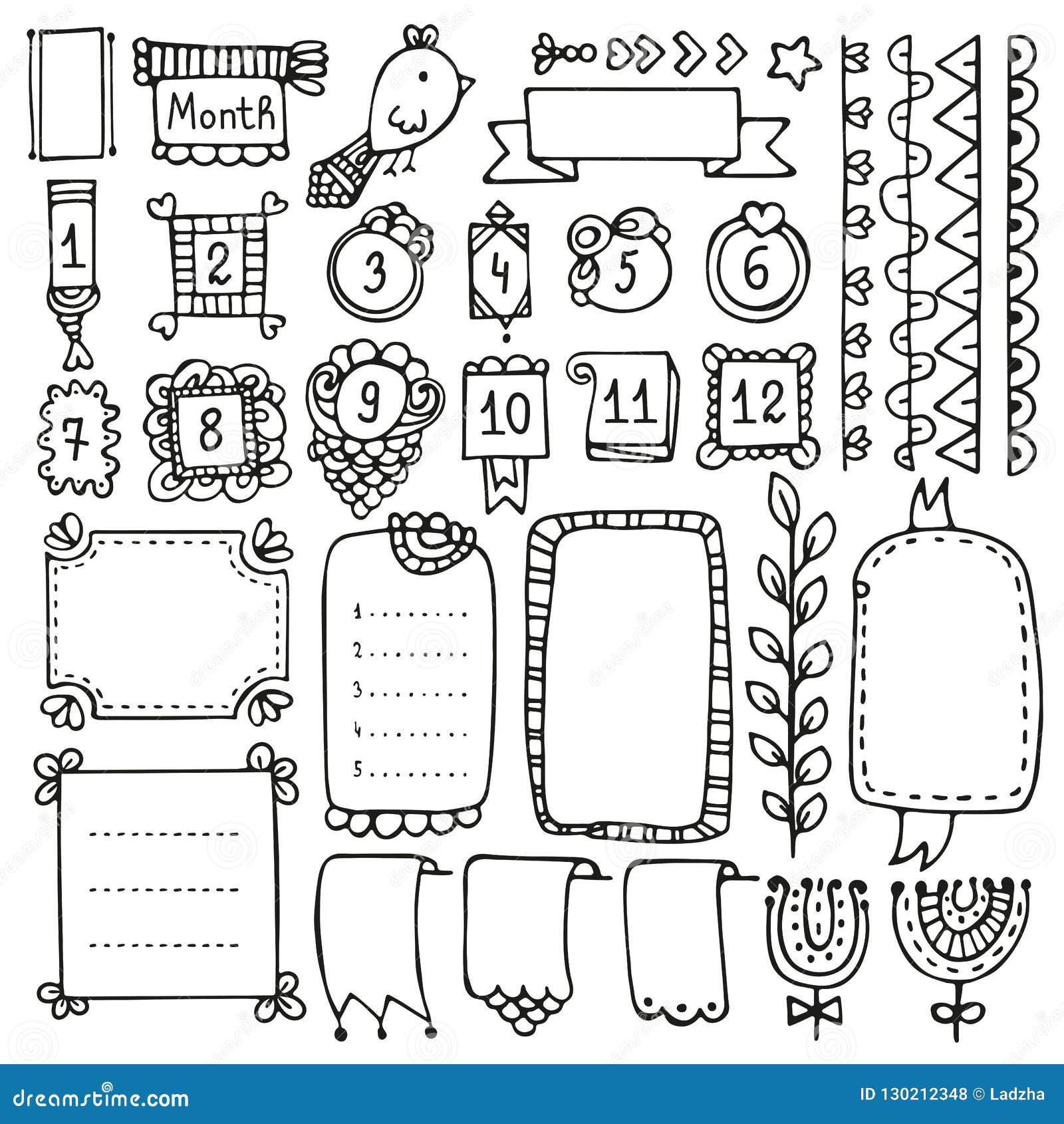 Bullet Journal Hand Drawn Vector Elements for Notebook, Diary and ...