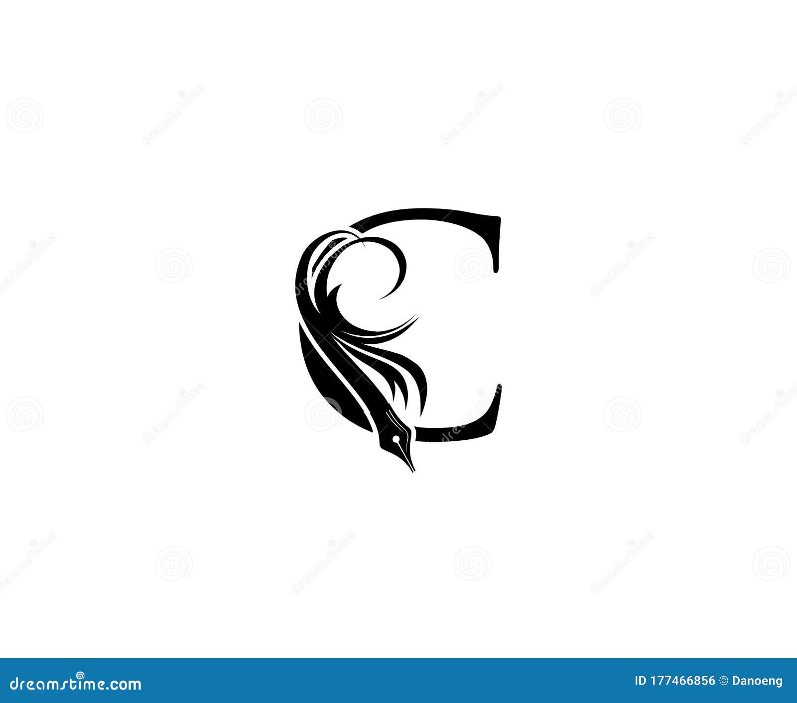 Classic C Pen Logo Icon, Calligraphic Letter Design Stock Illustration ...