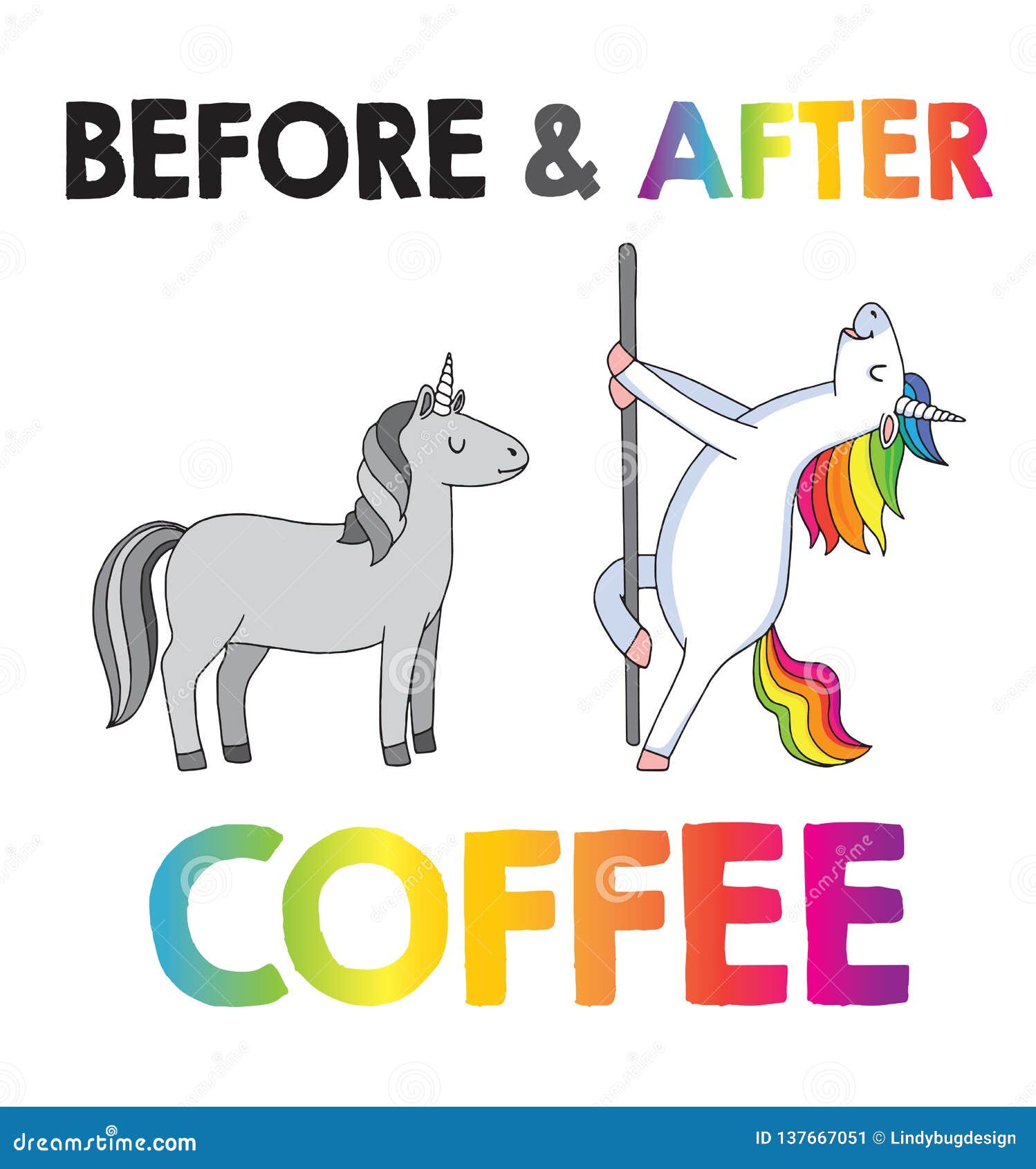 Unicorns Before And After Coffee Stock Illustration