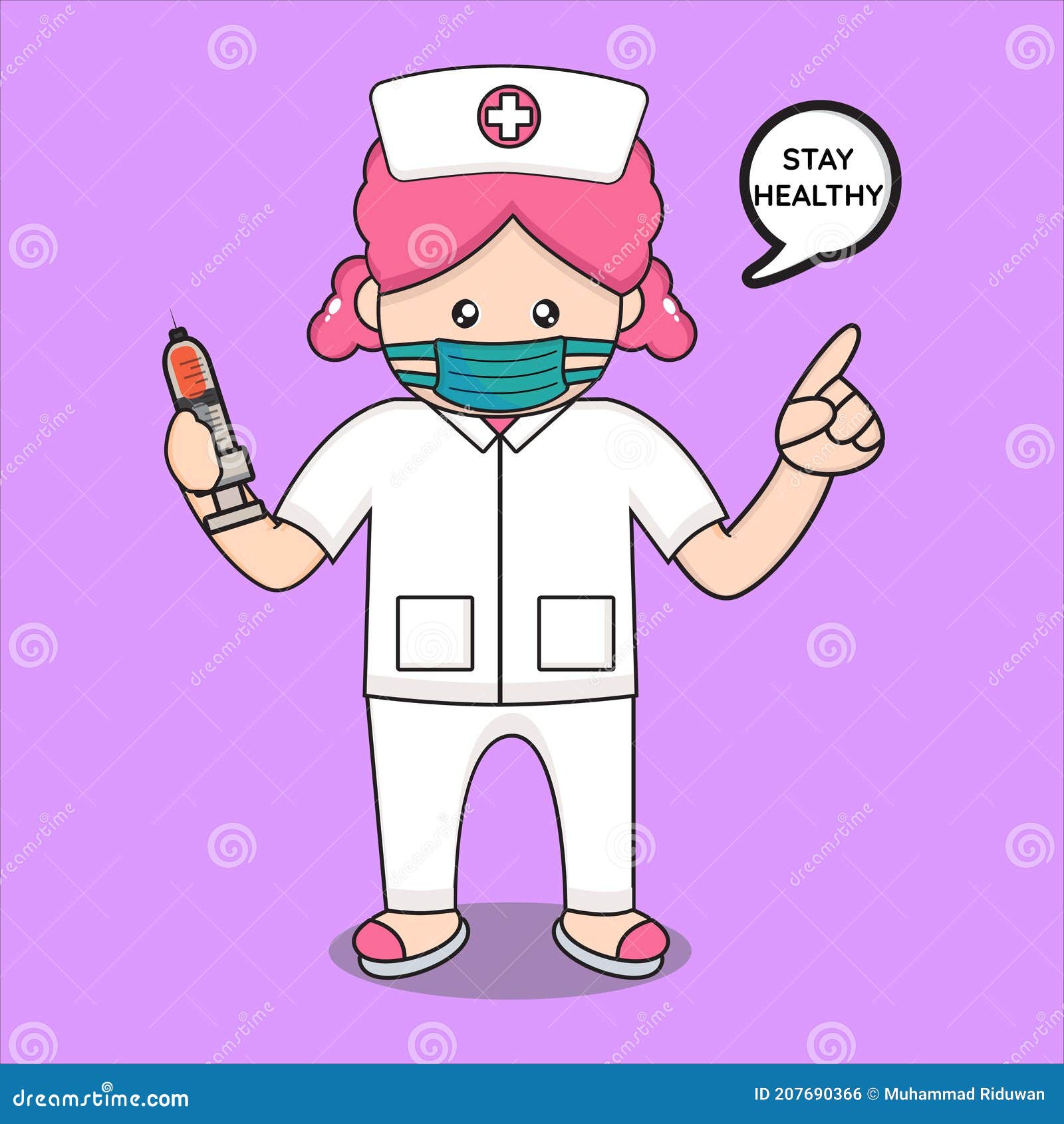Cute Nurse Mascot with Injection Stock Vector - Illustration of pandemic,  needle: 207690366