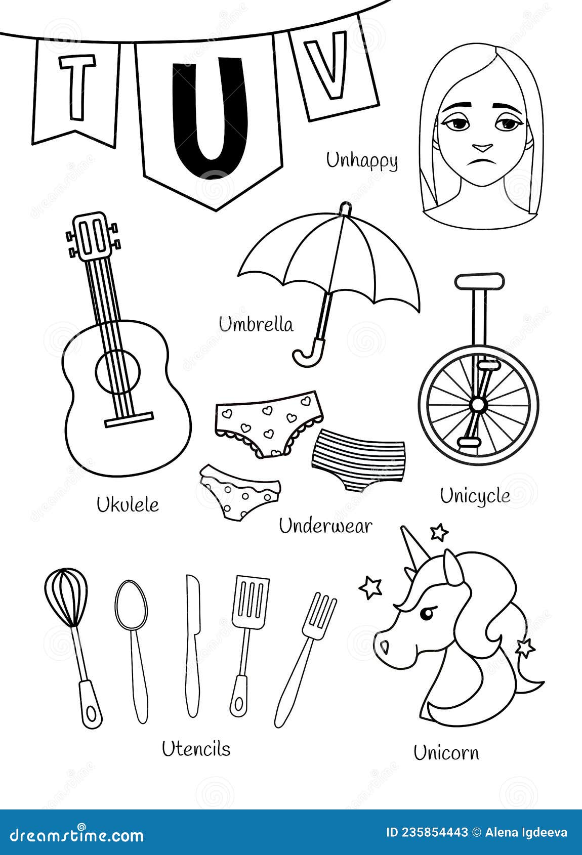Coloring Alphabet Tracing Letters Utensils Stock Vector - Illustration of  letters, learn: 194324692