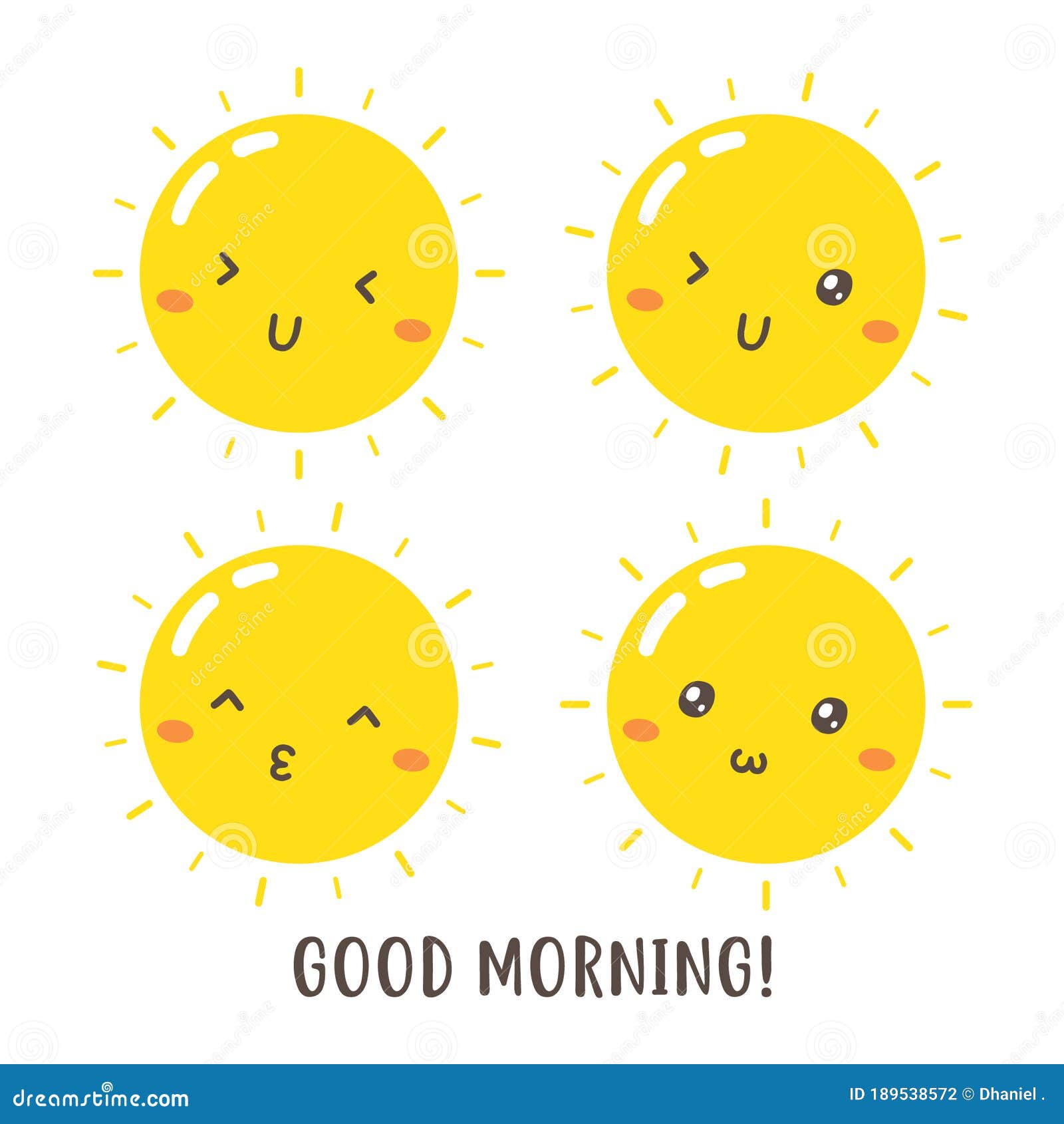Set of Cute Good Morning Sun Vector Design Stock Illustration