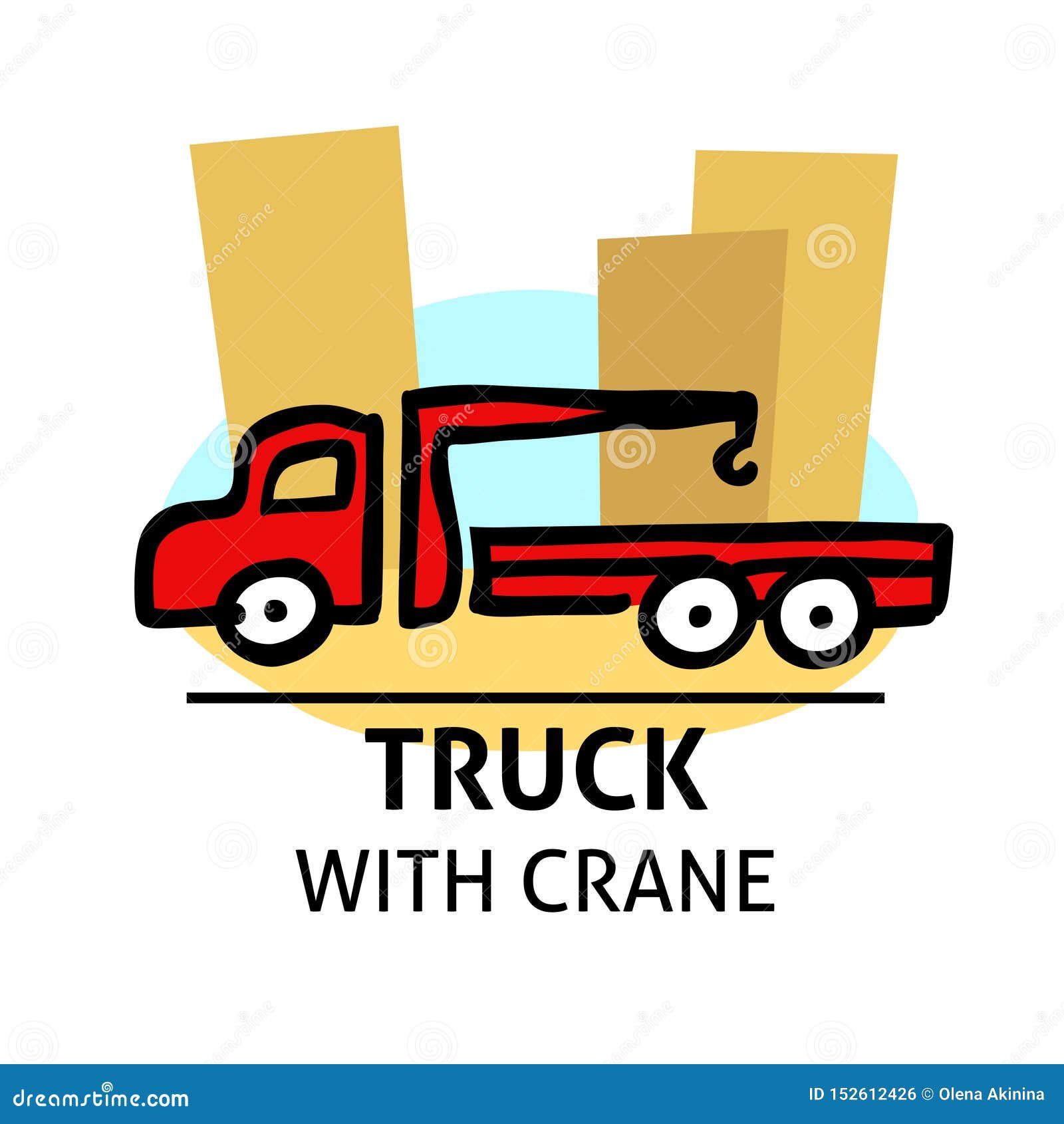 A Square Vector Image of a Truck with a Crane on a Building. Outline Doodle  Illustration Stock Vector - Illustration of design, freehand: 152612426