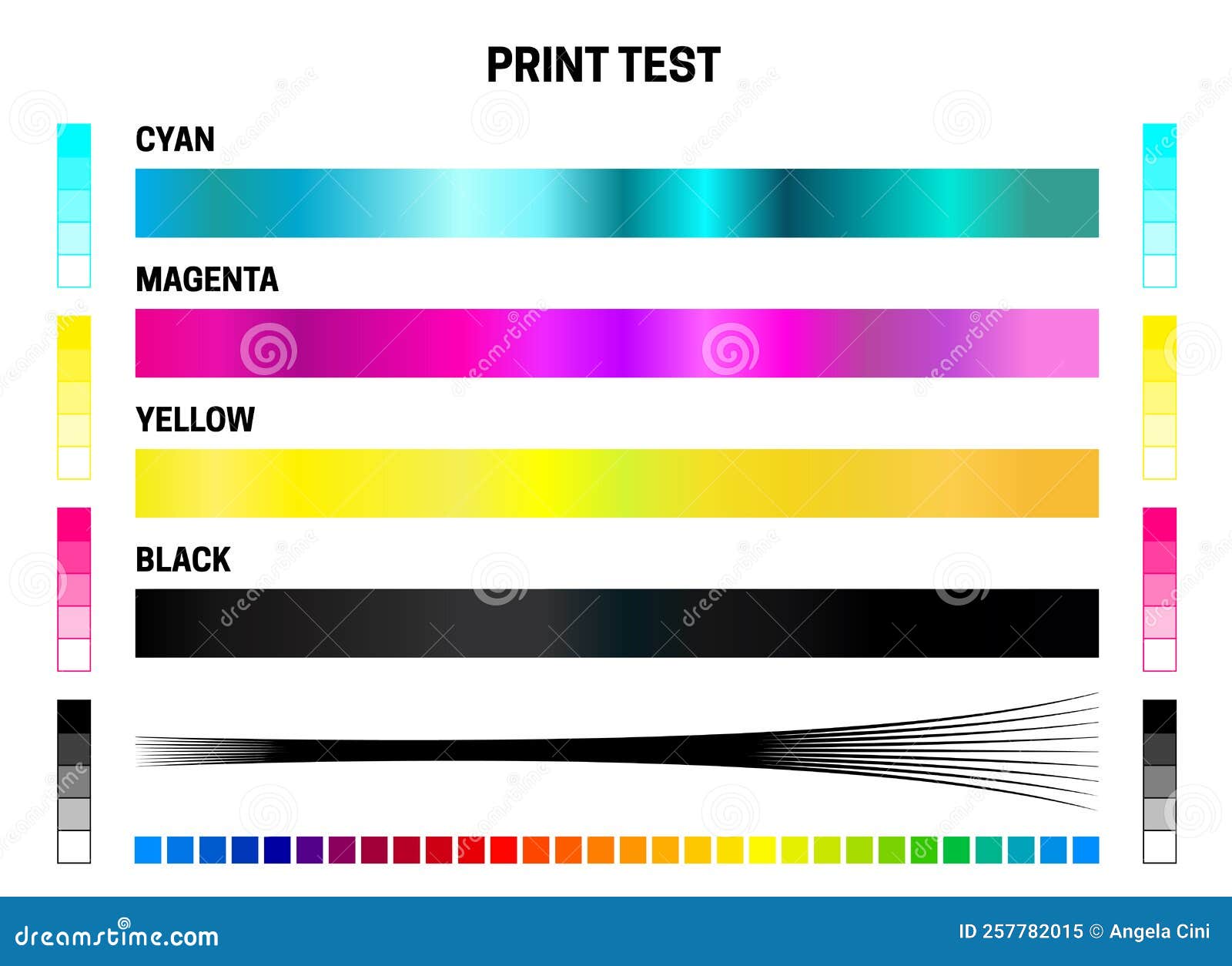 Print CMYK Calibration Illustration with Color Test for Cyan, Magenta, Yellow, Black and Many Colors Stock Vector - Illustration of layout, 257782015