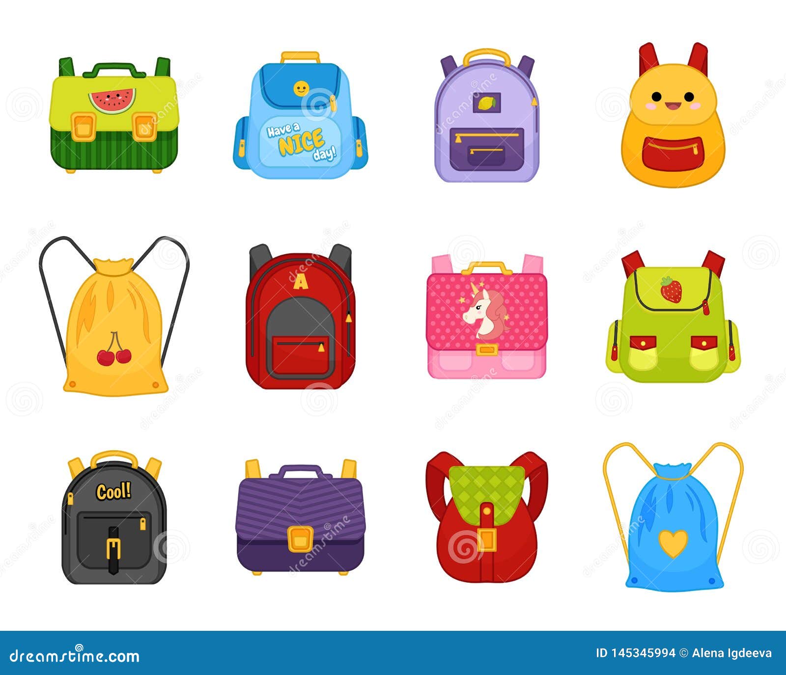 Set Colored School Bags Stock Illustrations – 41 Set Colored School Bags  Stock Illustrations, Vectors & Clipart - Dreamstime