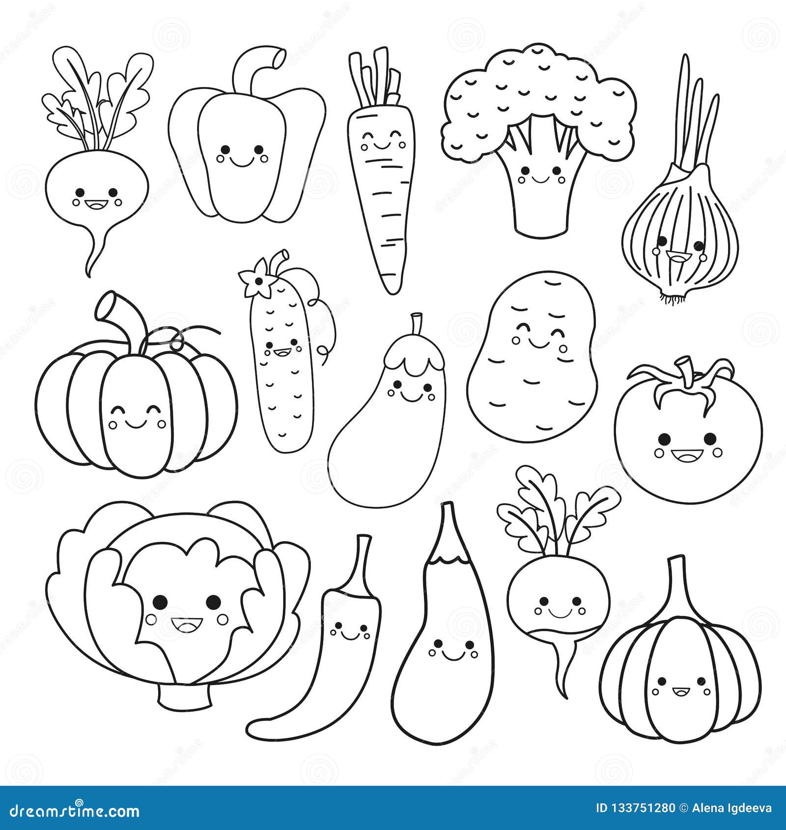 Vector Set of Cute Vegetables. Stock Vector - Illustration of child