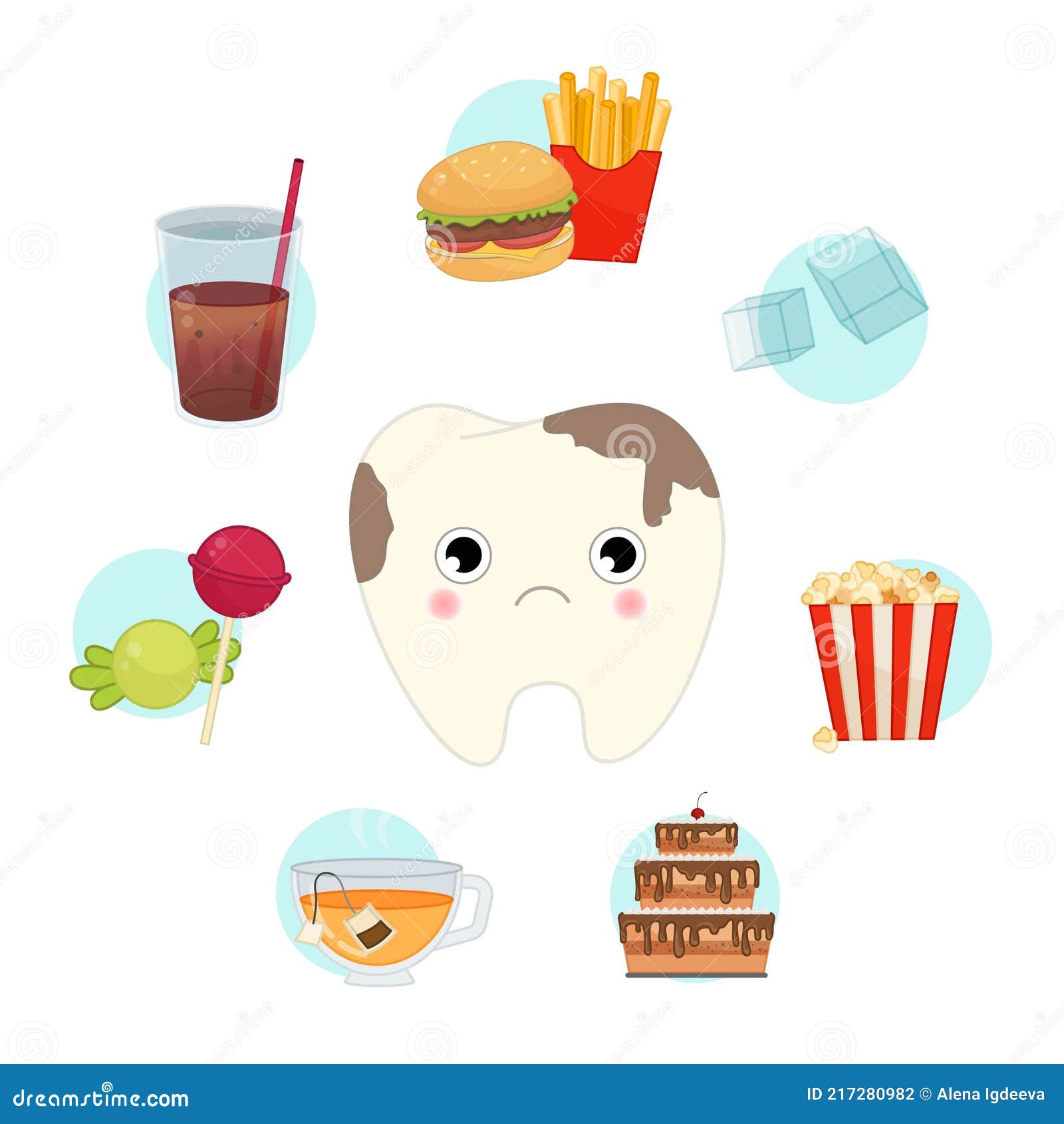 Vector Set of Junk Food for Teeth. Stock Vector - Illustration of icon,  background: 217280982