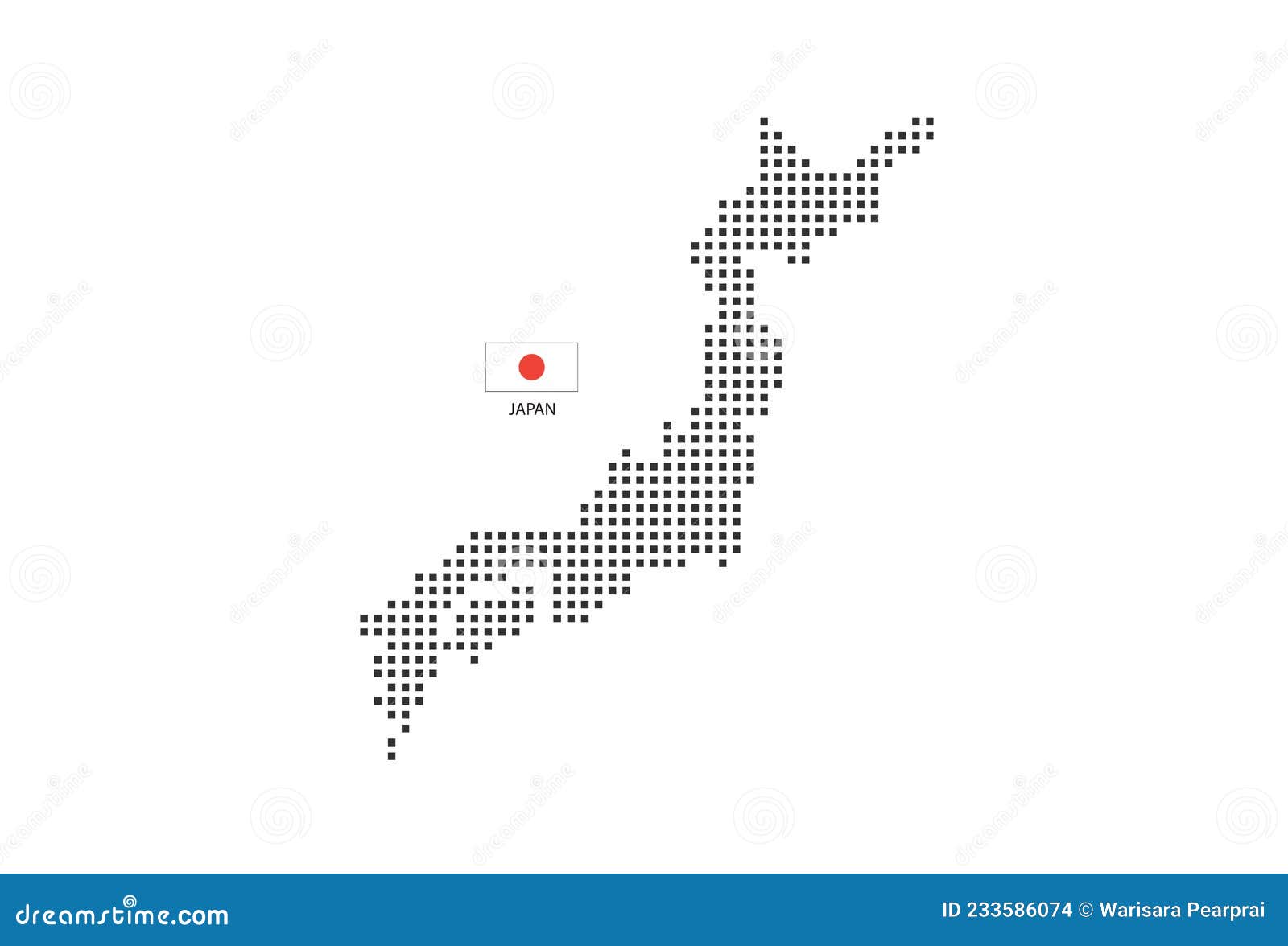 Vector Square Pixel Dotted Map of Japan Isolated on White Background