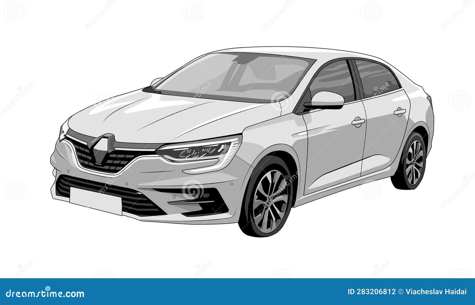 Print White French Car Hatchback Moving To the Left Stock Vector