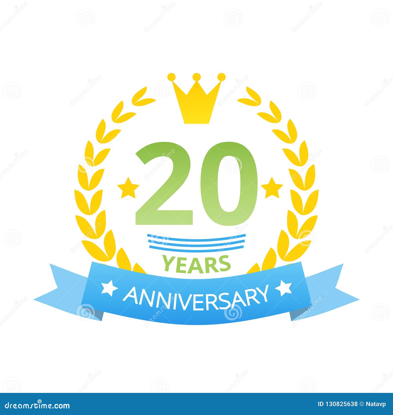 20 Years Anniversary Linked Logotype with Yellow Crown with Blue Ribbon Background for Company Celebration Event. Vector Stock Vector - Illustration of emblem, business: 130825638