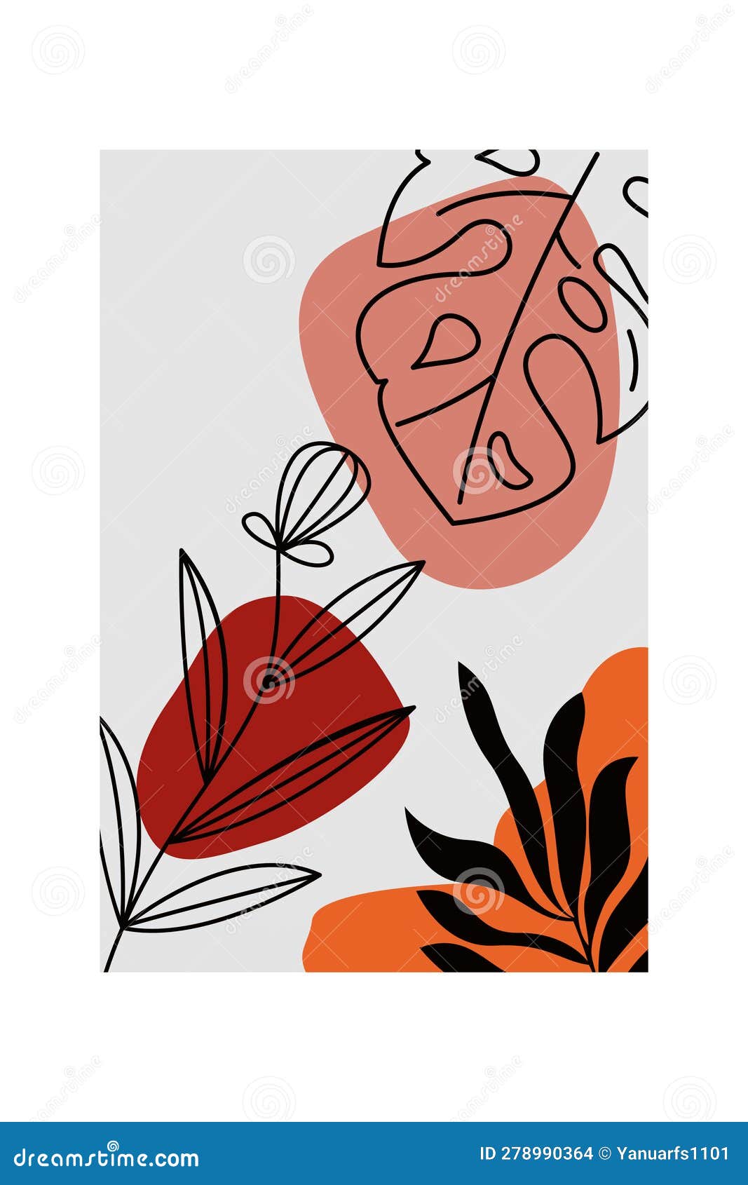 Printable Botanical Boho Shapes Wall Decor Stock Illustration