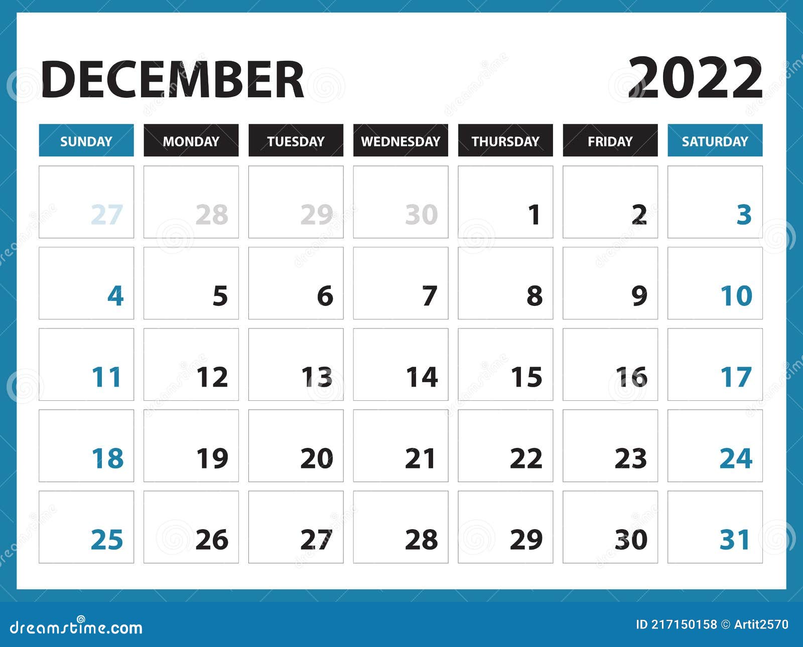 December 2022 Desktop Calendar December 2022 Calendar Printable, Calendar 2022, Planner Design, Desk  Calendar Template, Wall Calendar, Organizer Office, Simple Stock Vector -  Illustration Of Background, December: 217150158